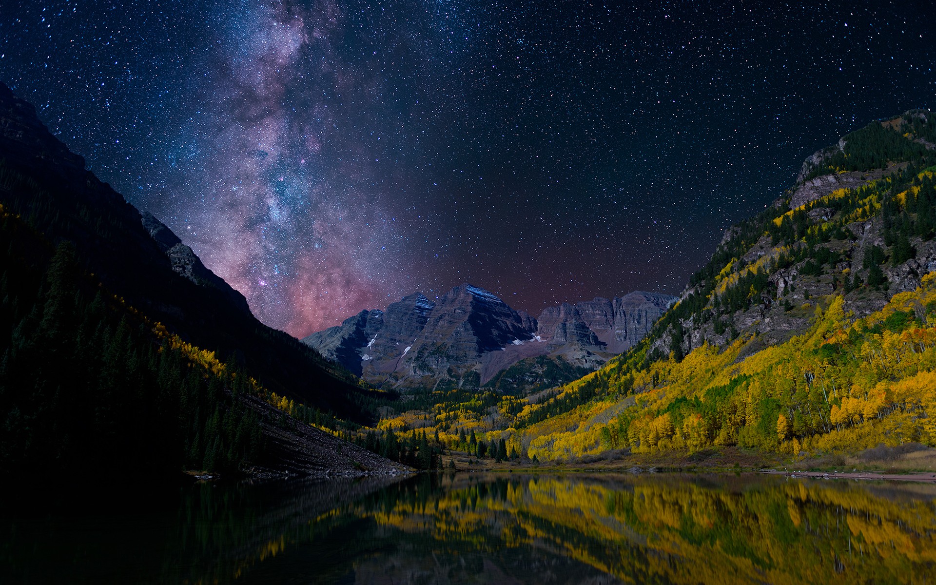 Maroon Bells under the Milky Way HD Wallpaper