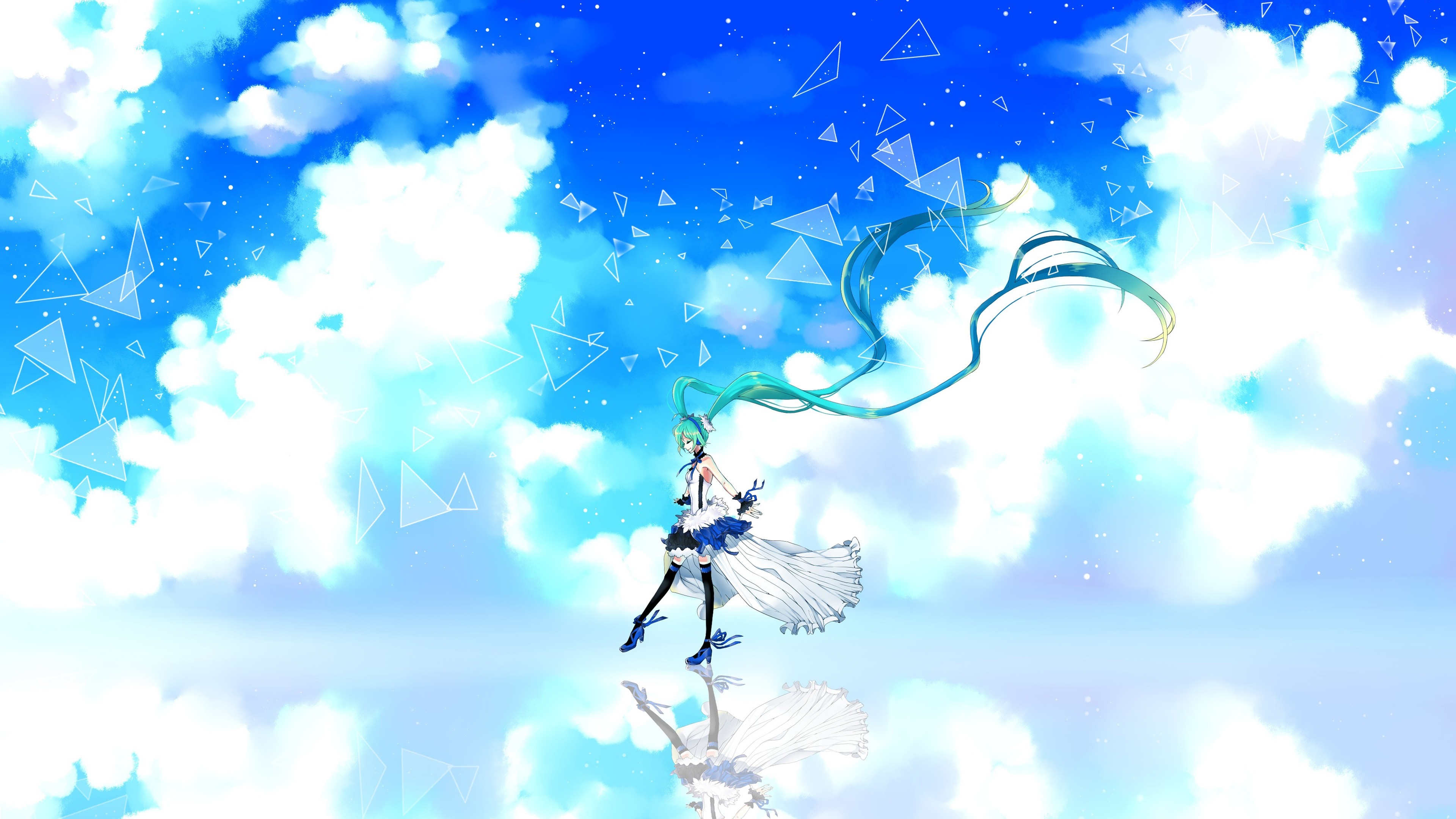 Hatsune Miku in a white dress with blue accents HD Wallpaper