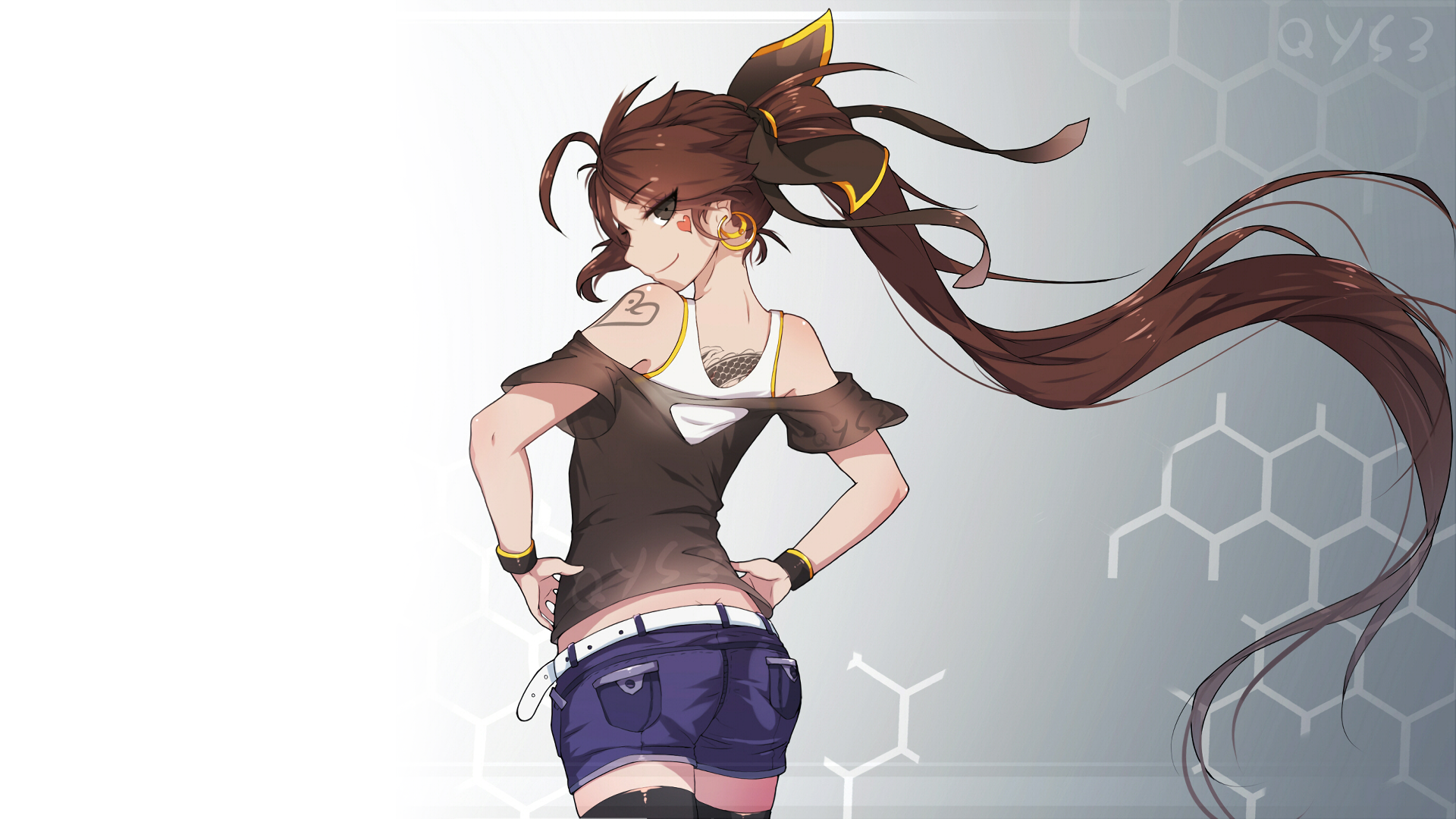 Anime girl with brown hair and shorts HD Wallpaper