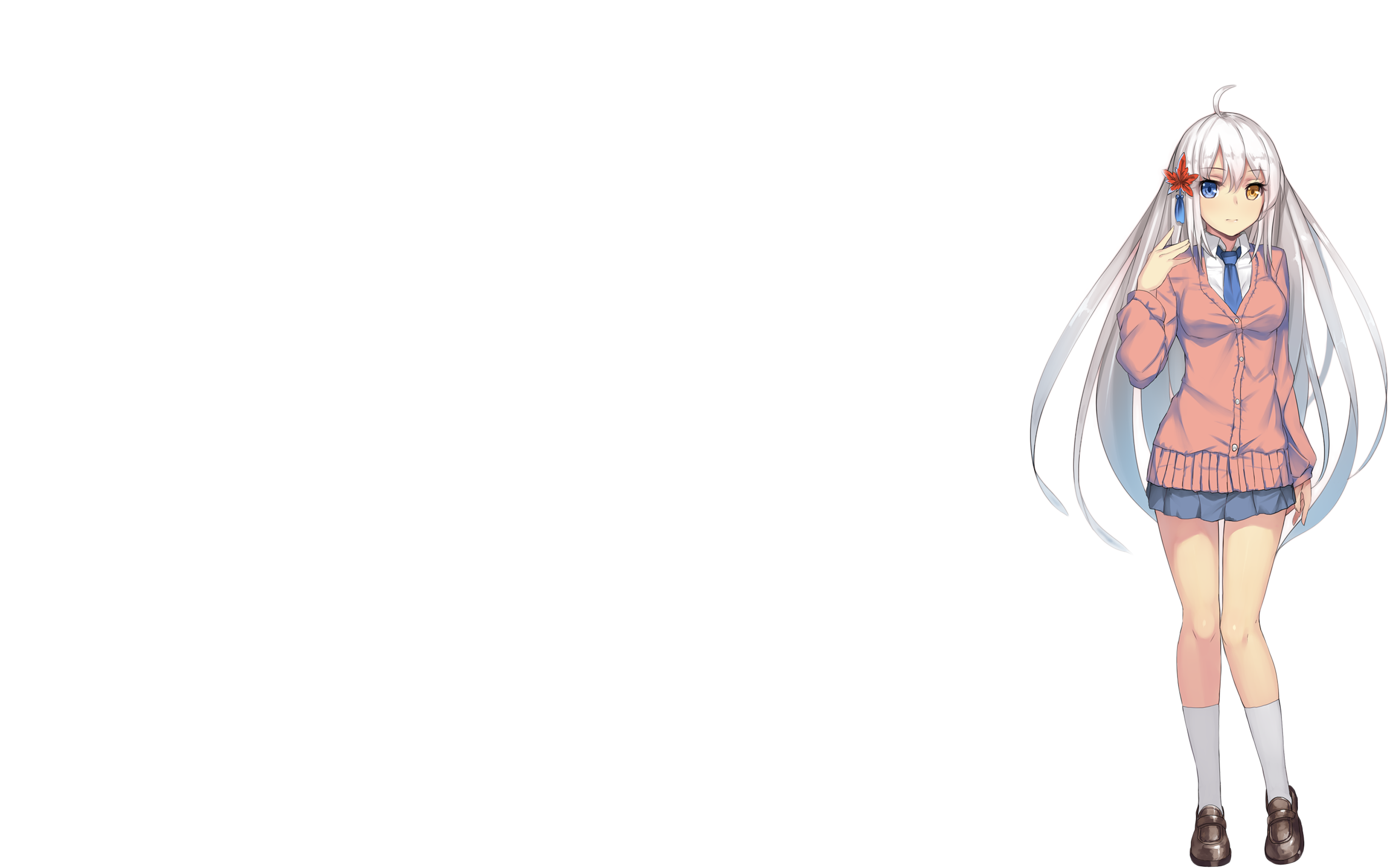 Anime girl with white hair and heterochromia HD Wallpaper
