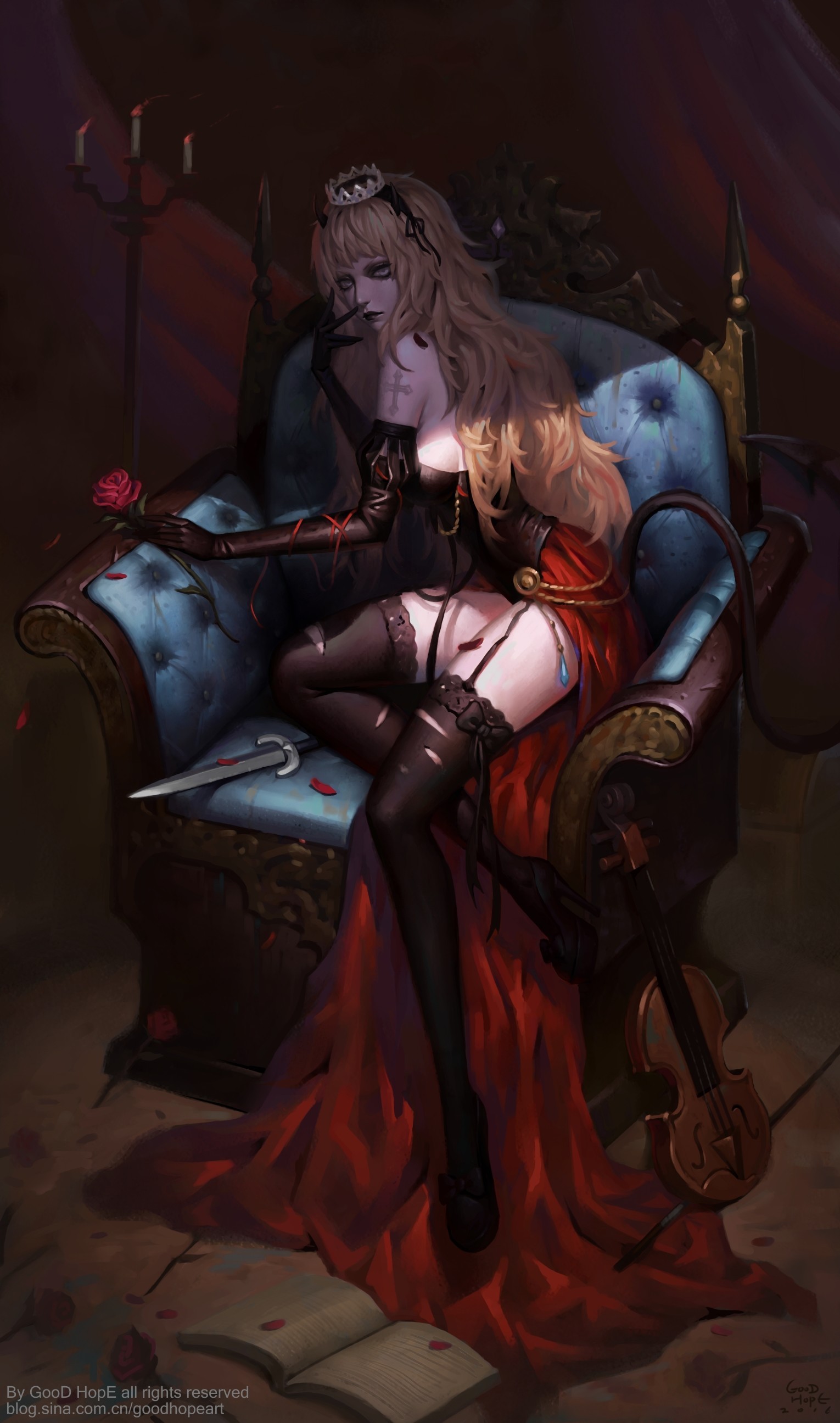 Gothic Queen with Rose and Violin HD Wallpaper