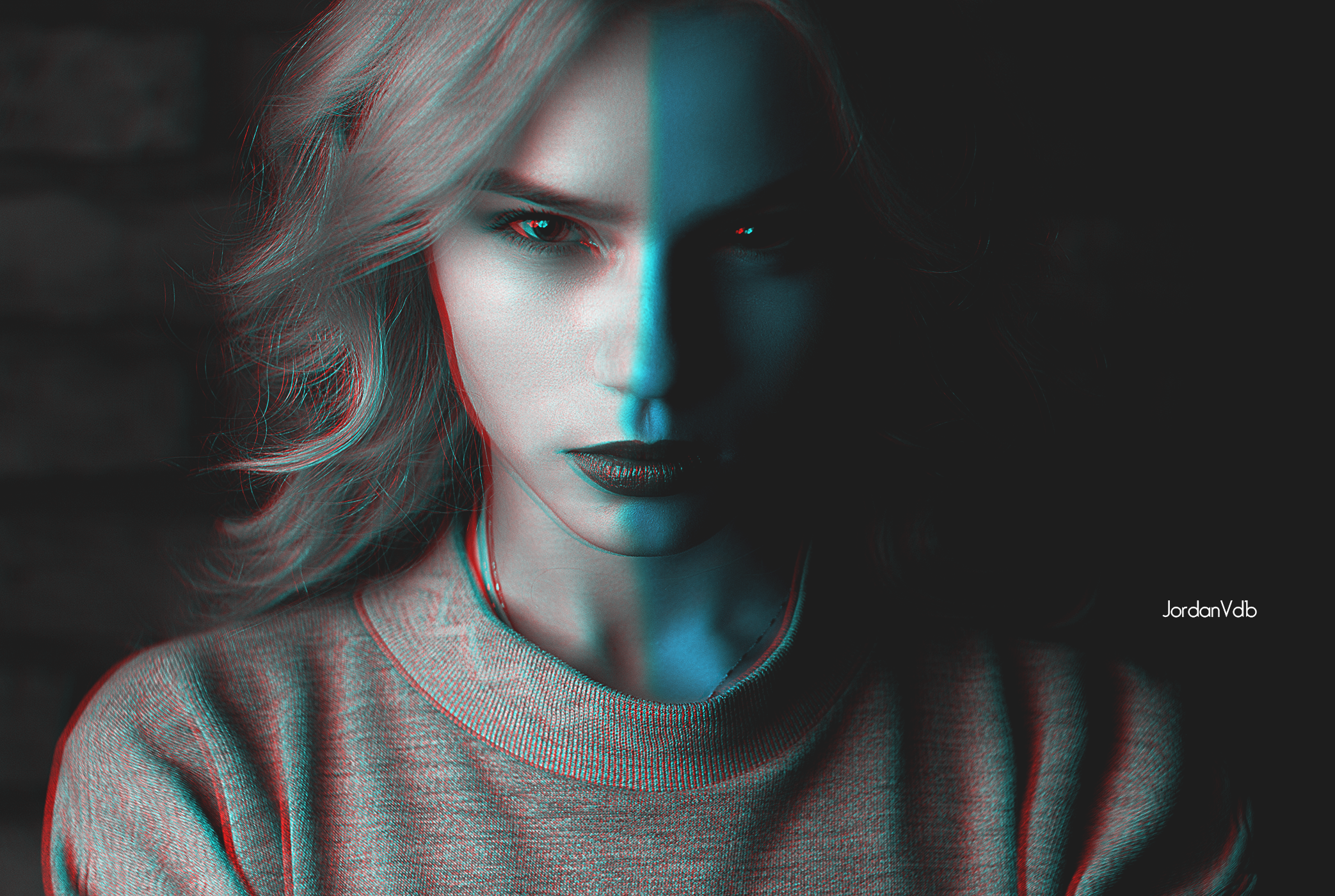 Woman with 3D effect and blue light HD Wallpaper