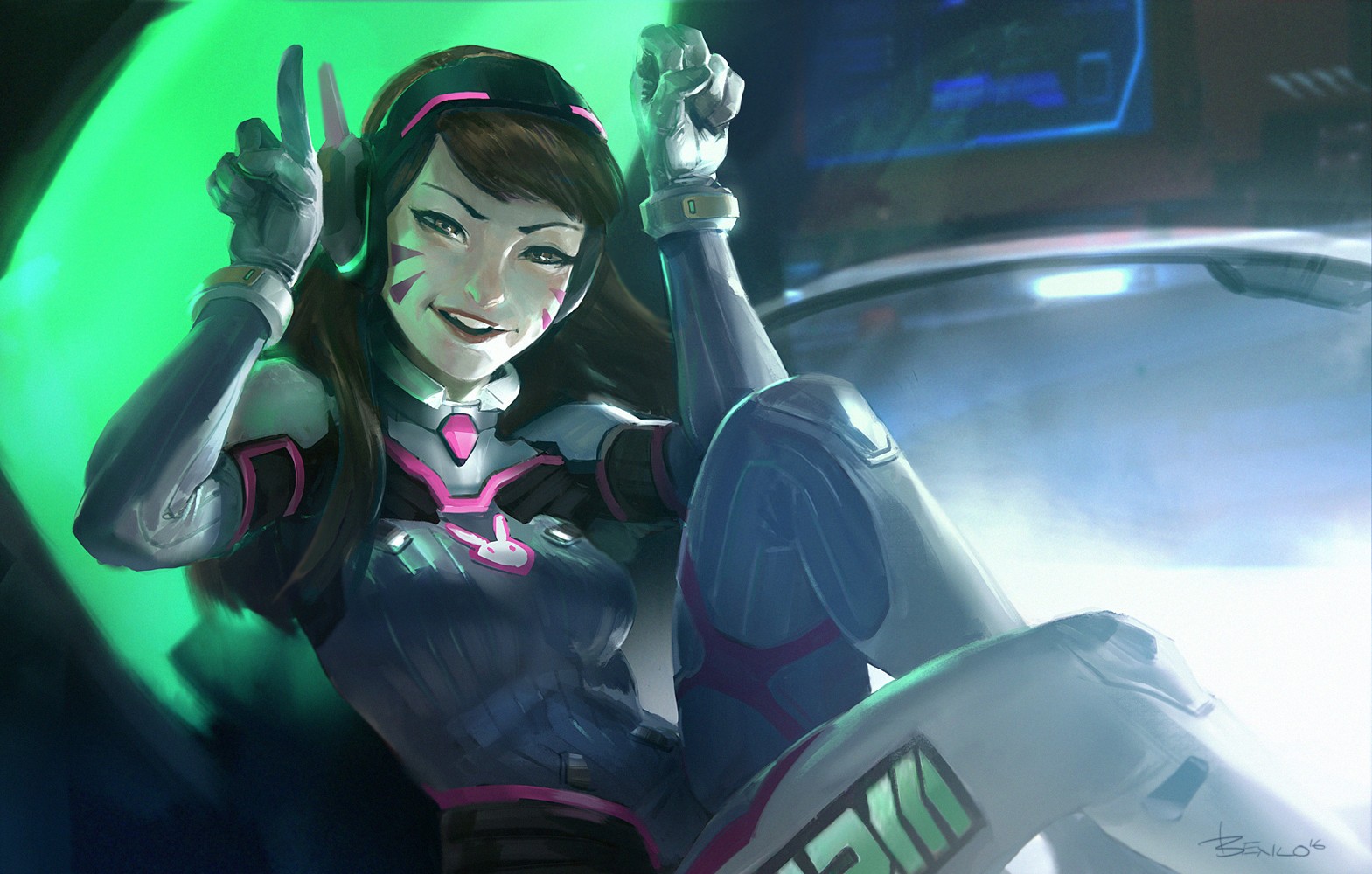 D.Va from Overwatch in her suit HD Wallpaper
