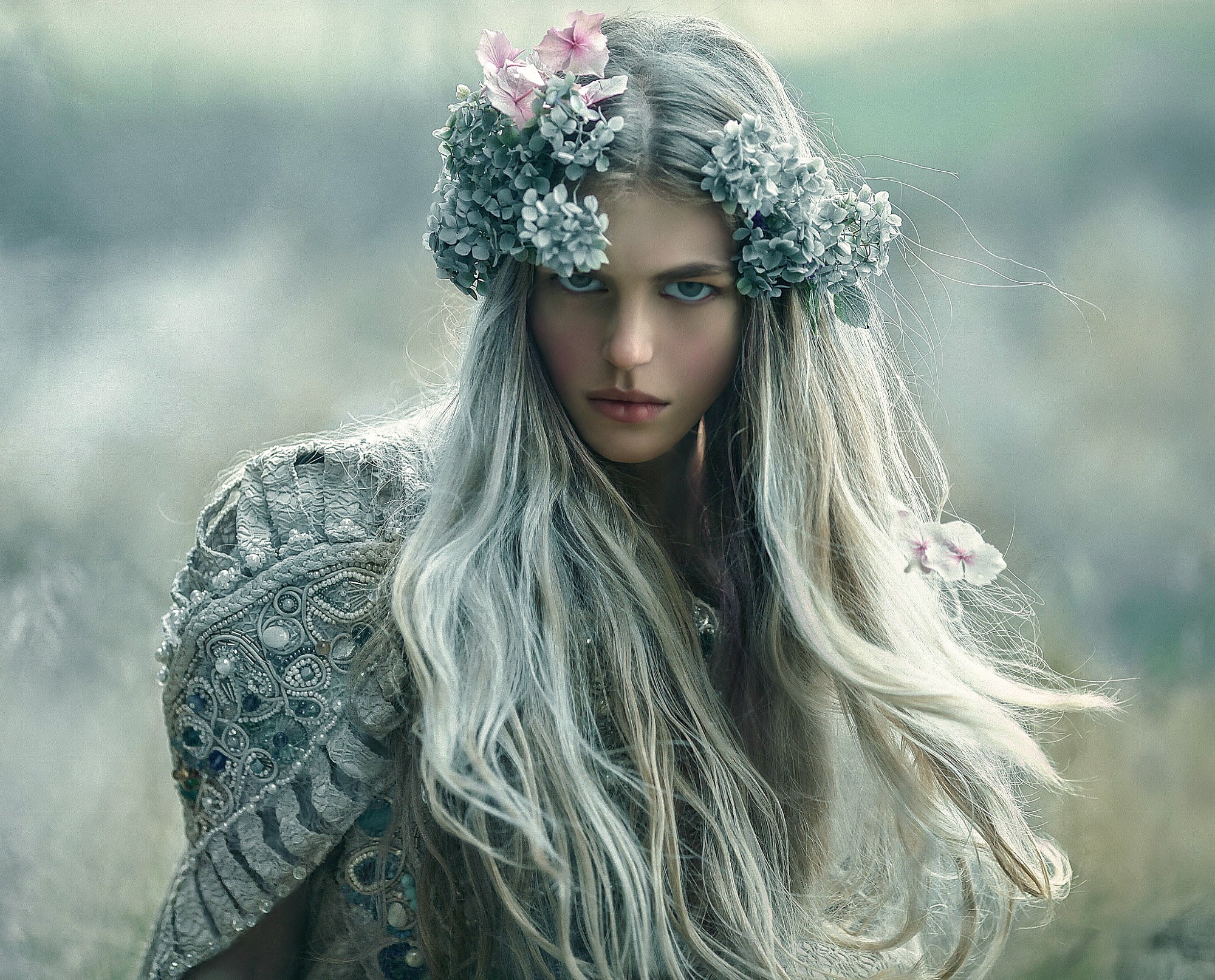 Fantasy girl with long hair and flower crown HD Wallpaper