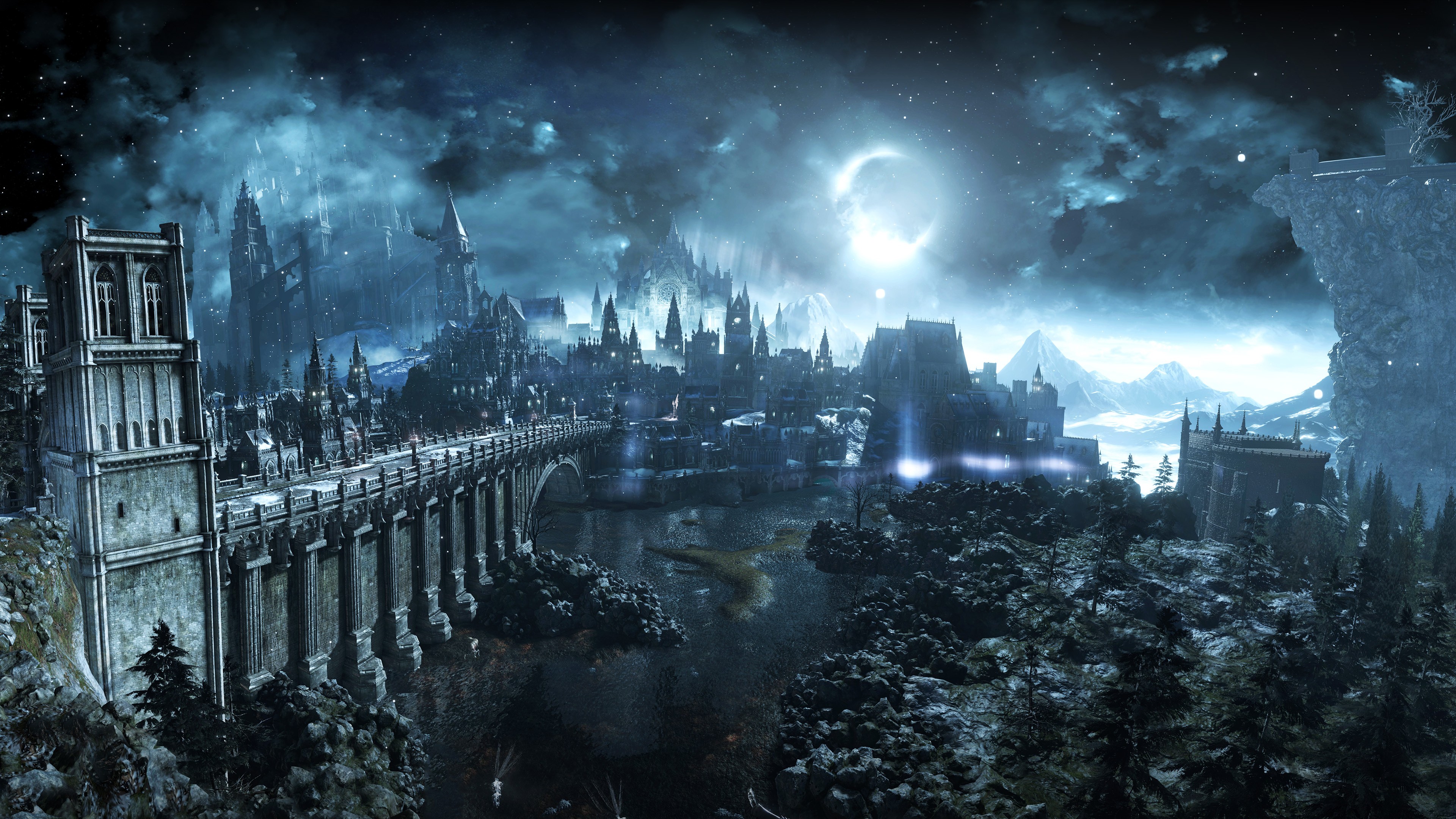 Dark Souls III, Dark Souls, Moon, video games, night HD Wallpaper