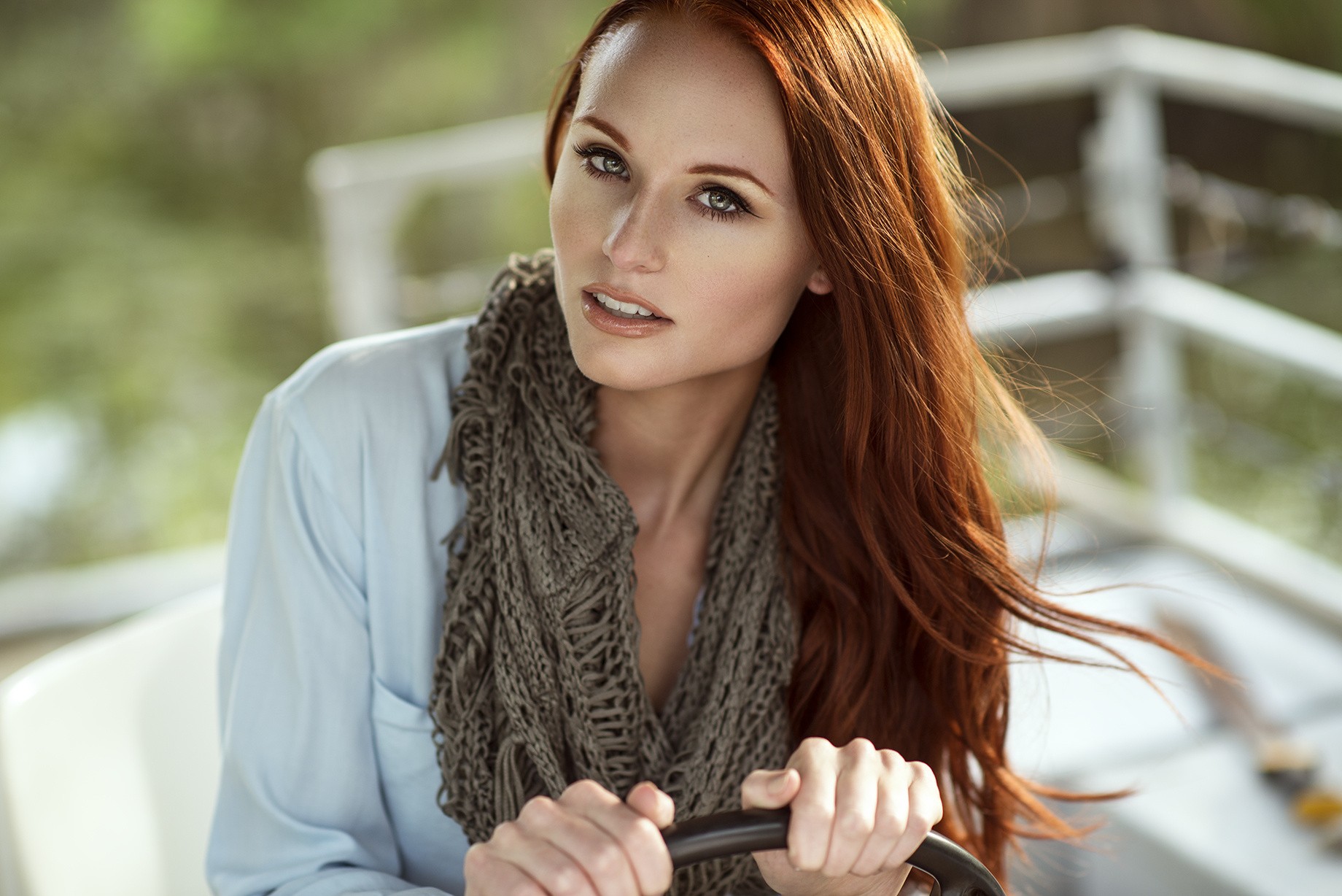 Redhead woman wearing a scarf HD Wallpaper