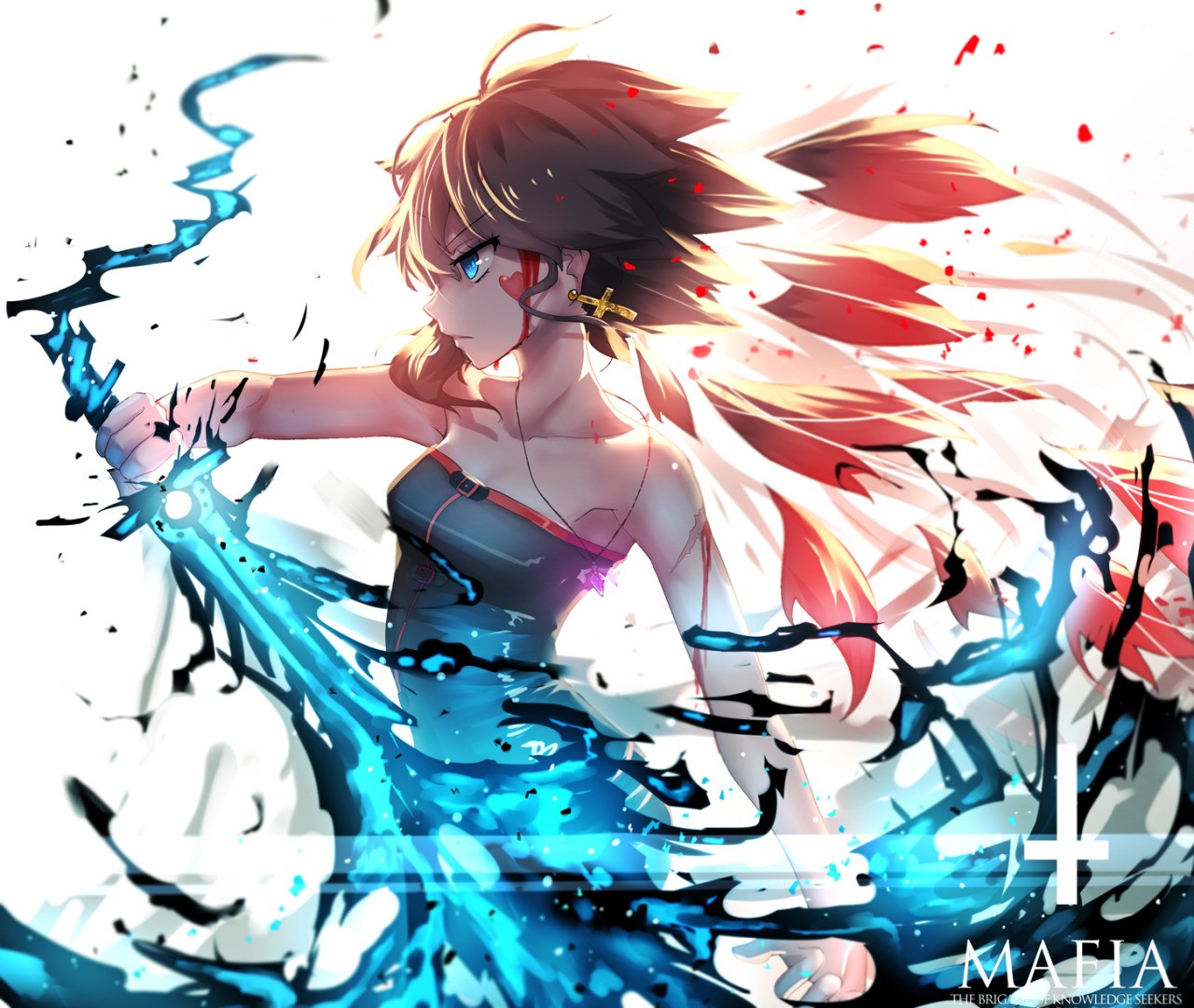 Anime girl with glowing blue sword HD Wallpaper