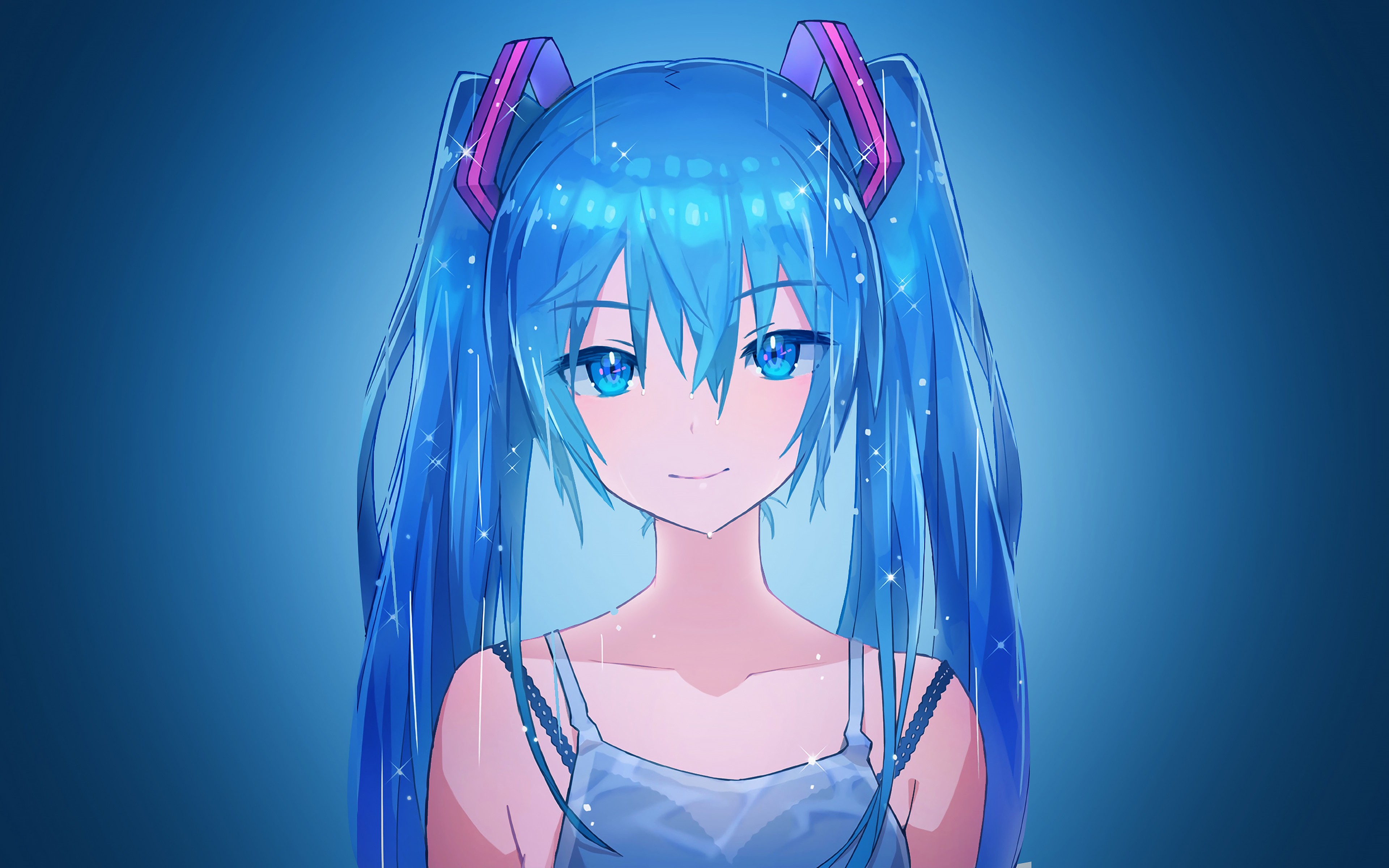 Hatsune Miku with blue hair and pigtails HD Wallpaper