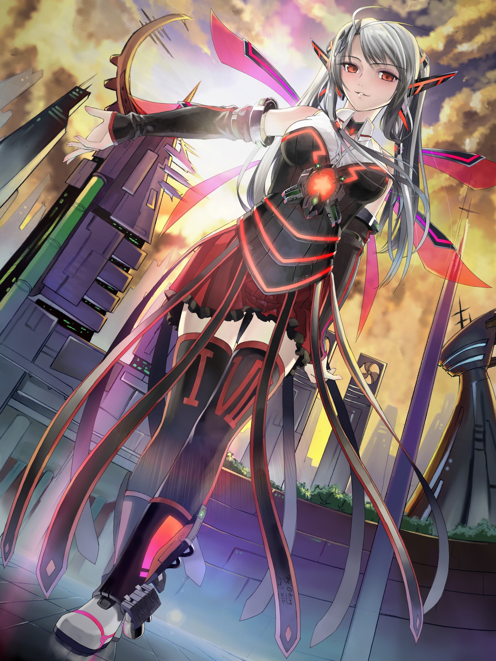 Anime girl with wings in a futuristic city HD Wallpaper