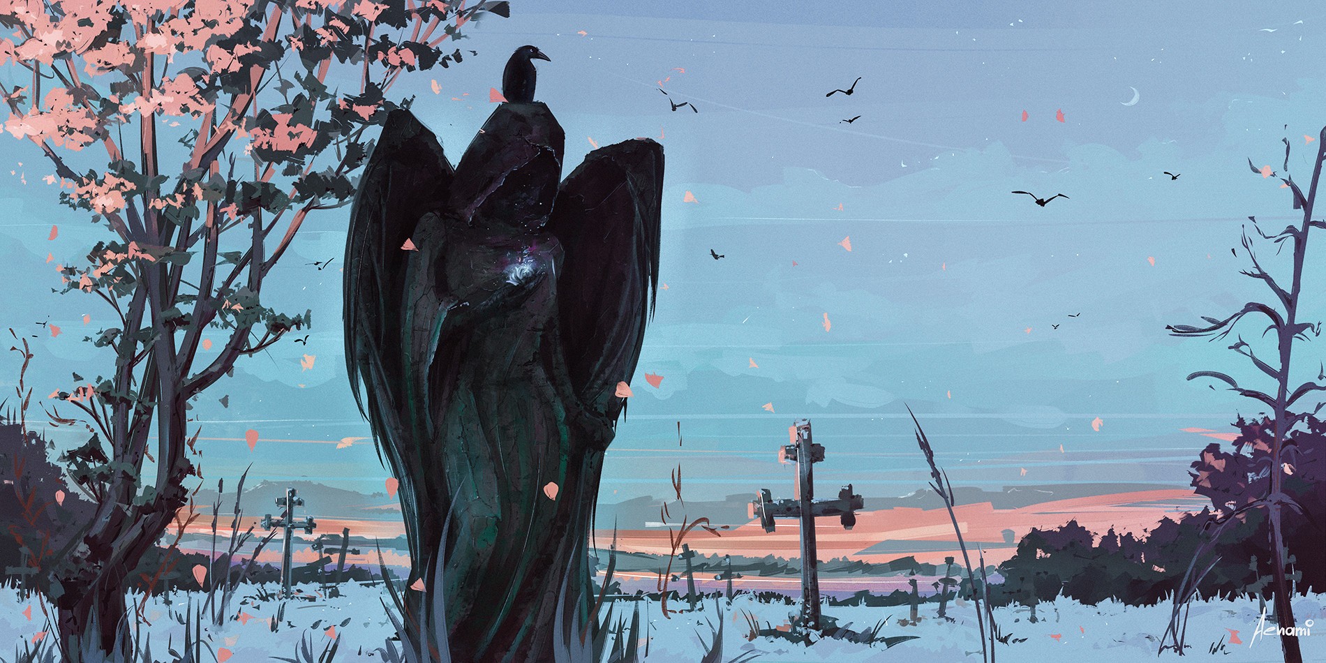 Angel Statue in a Cemetery by Aenami HD Wallpaper