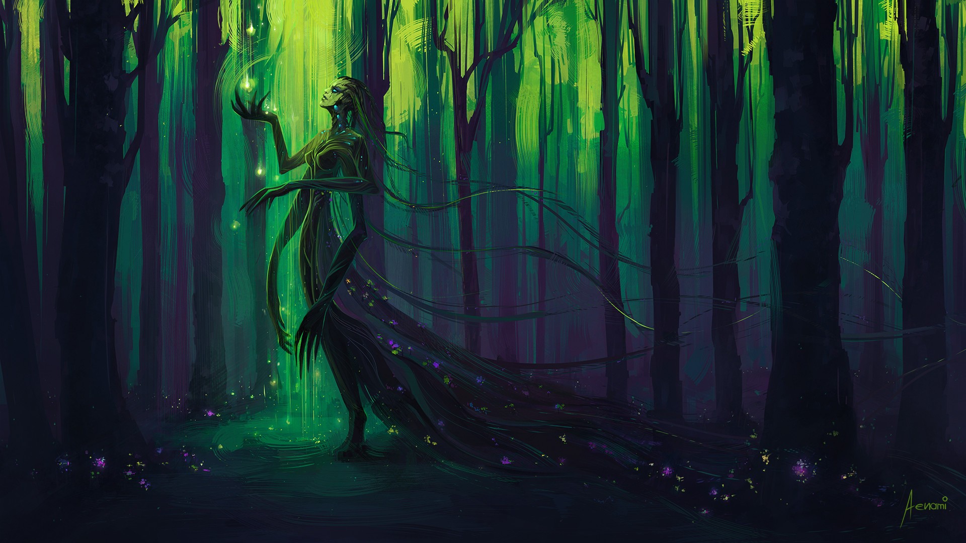 Artwork of a forest spirit by Aenami HD Wallpaper