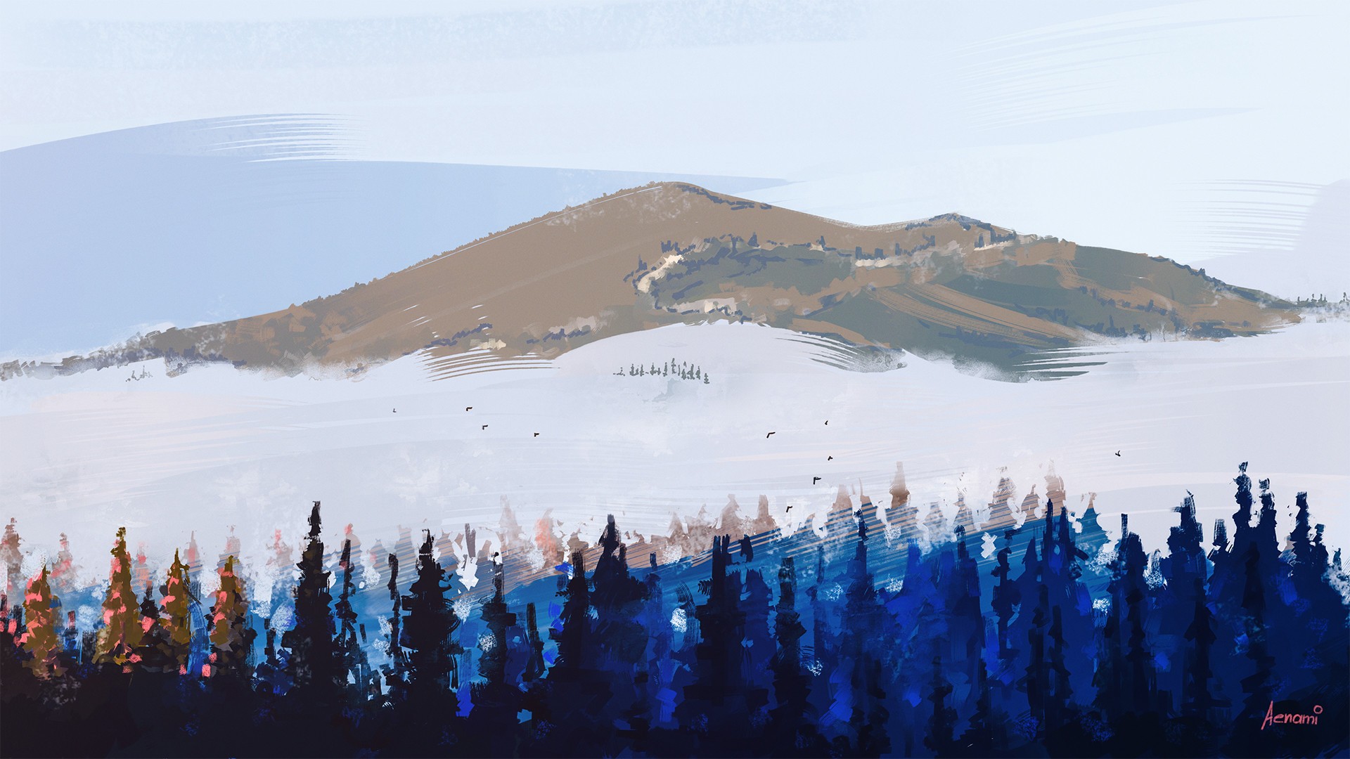Aenami artwork of a mountain landscape with trees HD Wallpaper