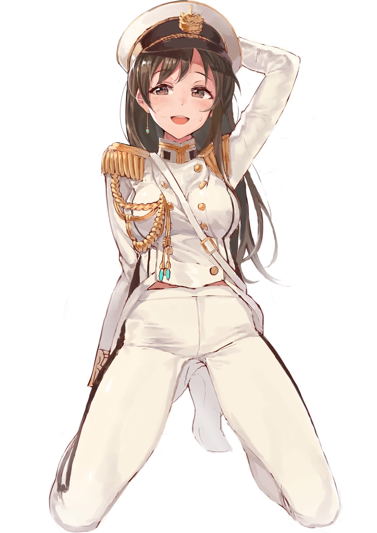 Anime girl in a white military uniform HD Wallpaper