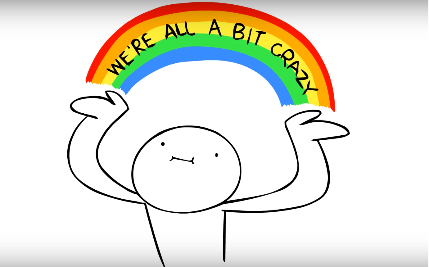 Drawing of a person holding a rainbow with text HD Wallpaper