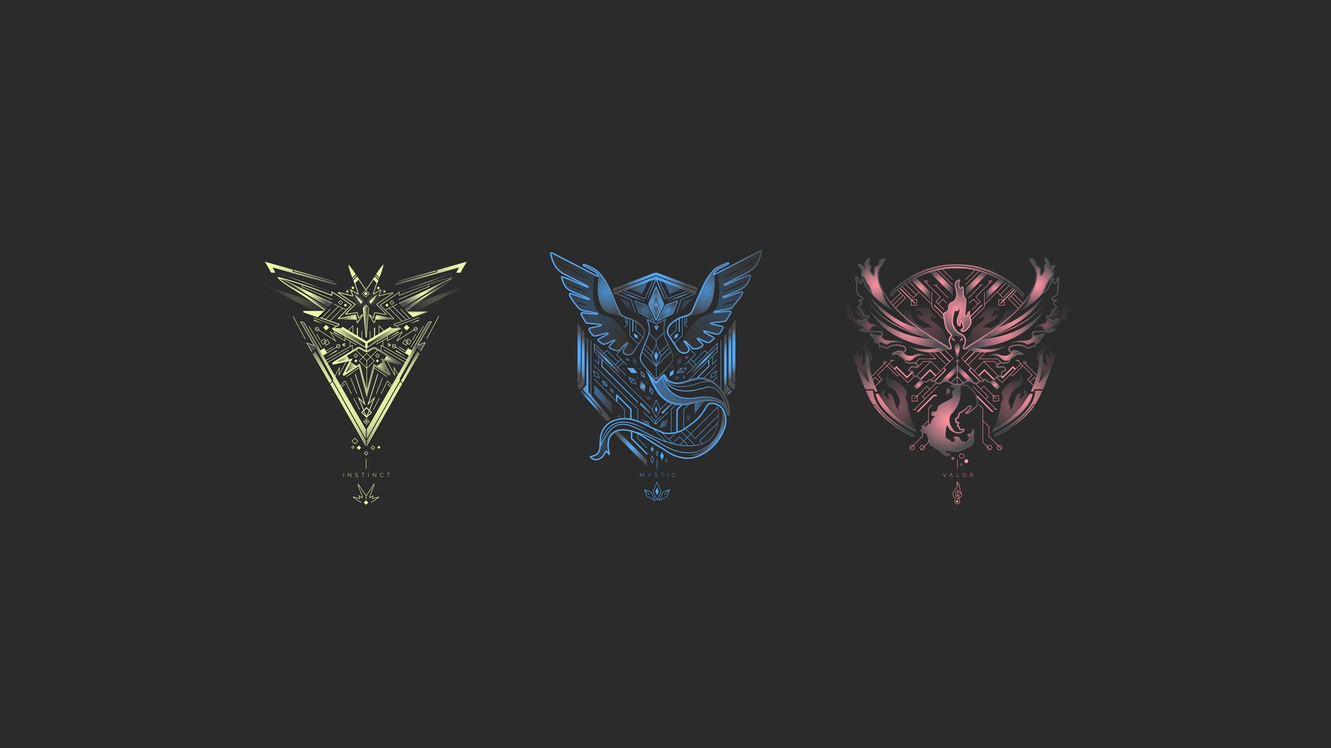 Pokemon Go Team Instinct, Mystic, and Valor Emblems HD Wallpaper