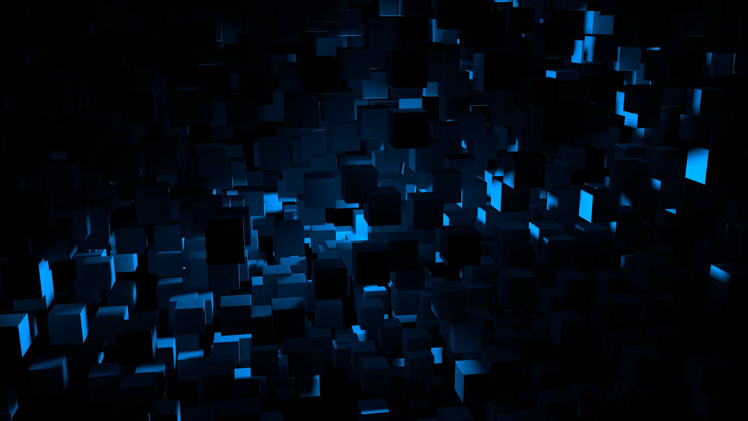 Abstract dark blue cubes with blue light HD Wallpaper