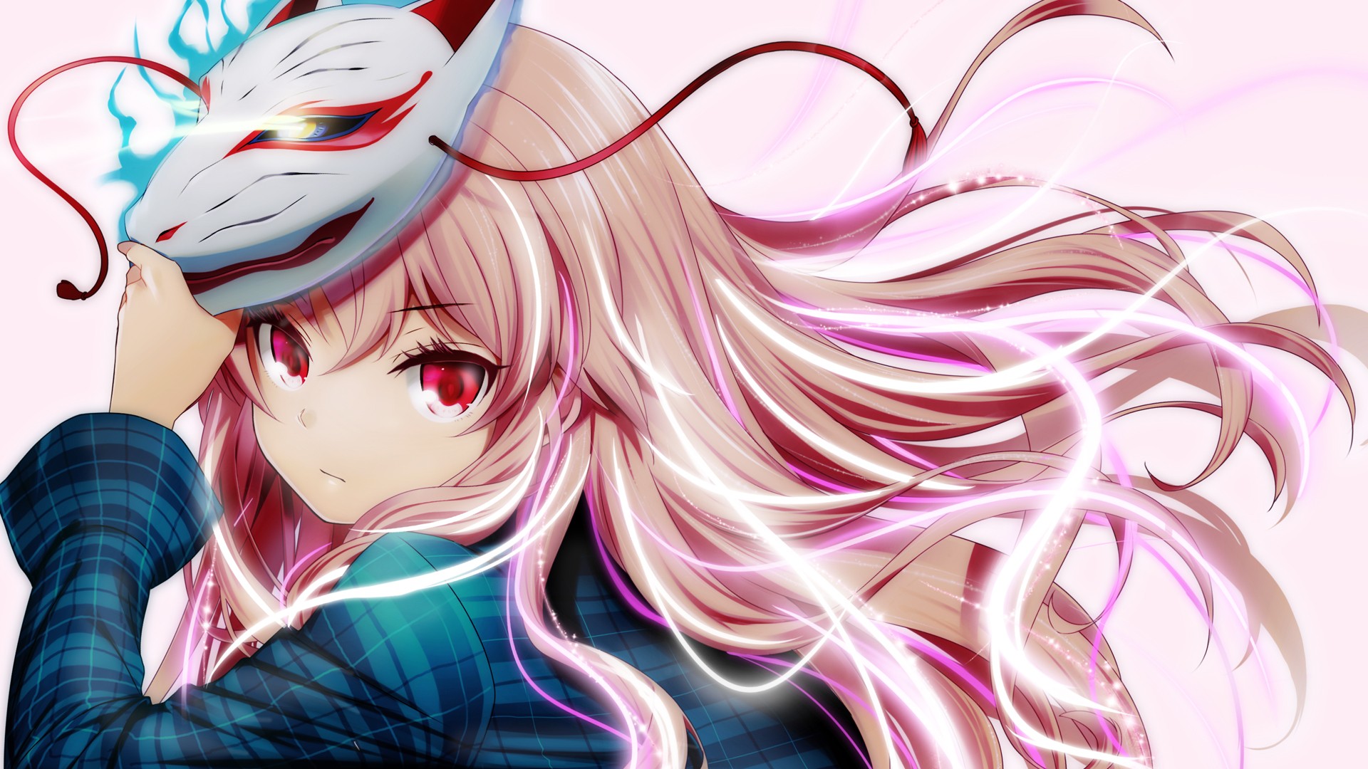 Anime girl with fox mask and red eyes HD Wallpaper