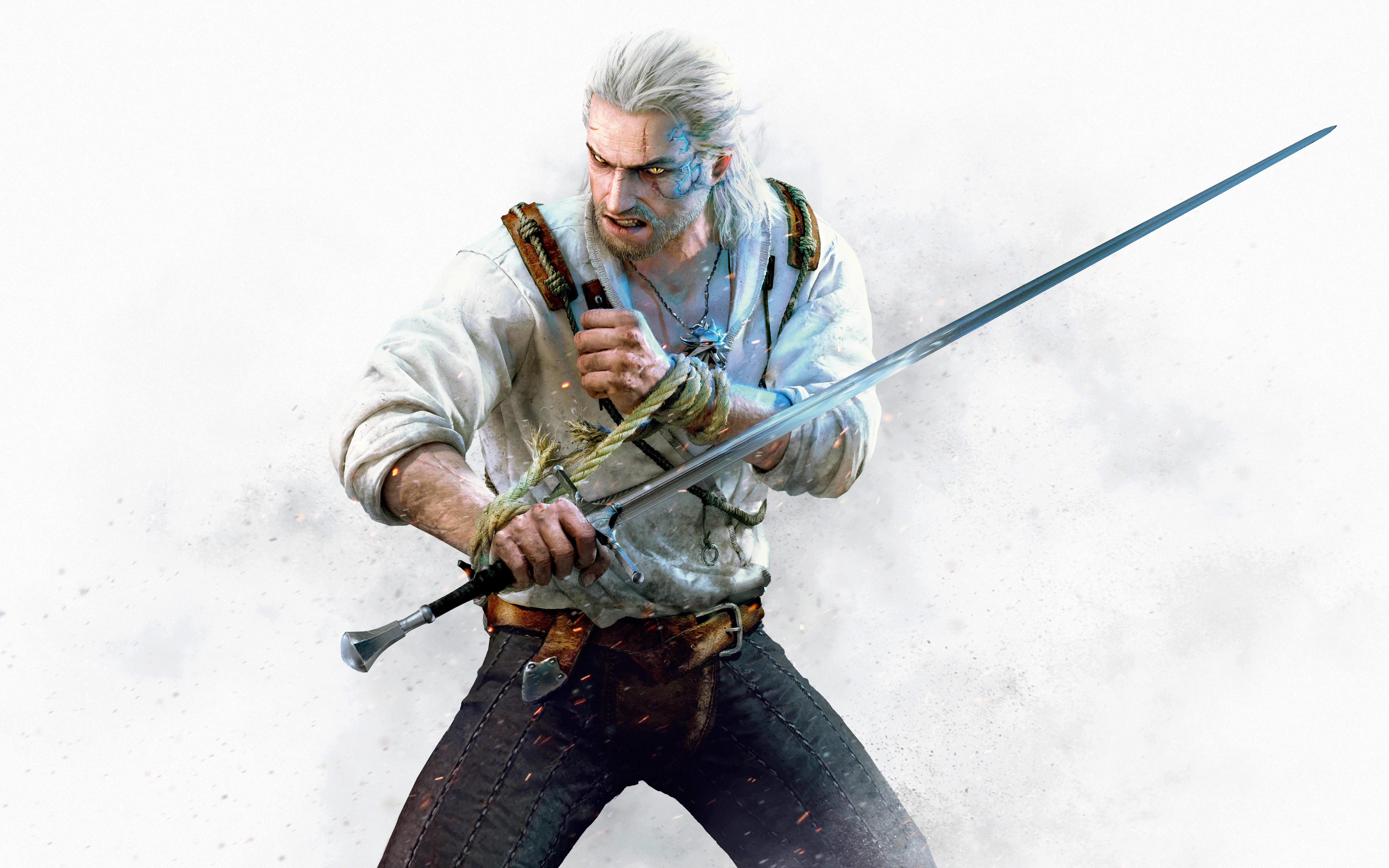 Geralt of Rivia from The Witcher 3 holding a sword HD Wallpaper