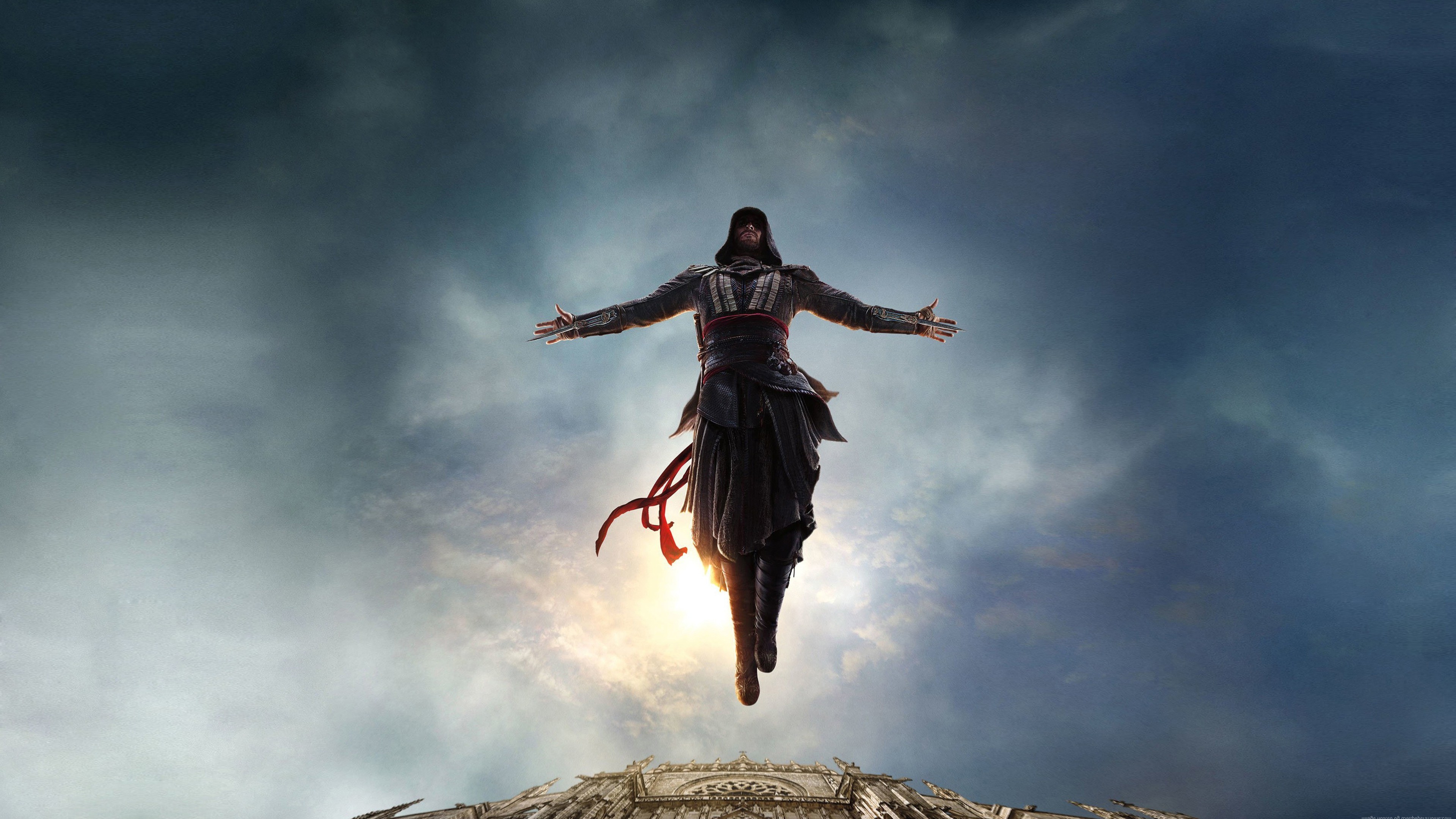 Assassin's Creed character leaping from a building HD Wallpaper