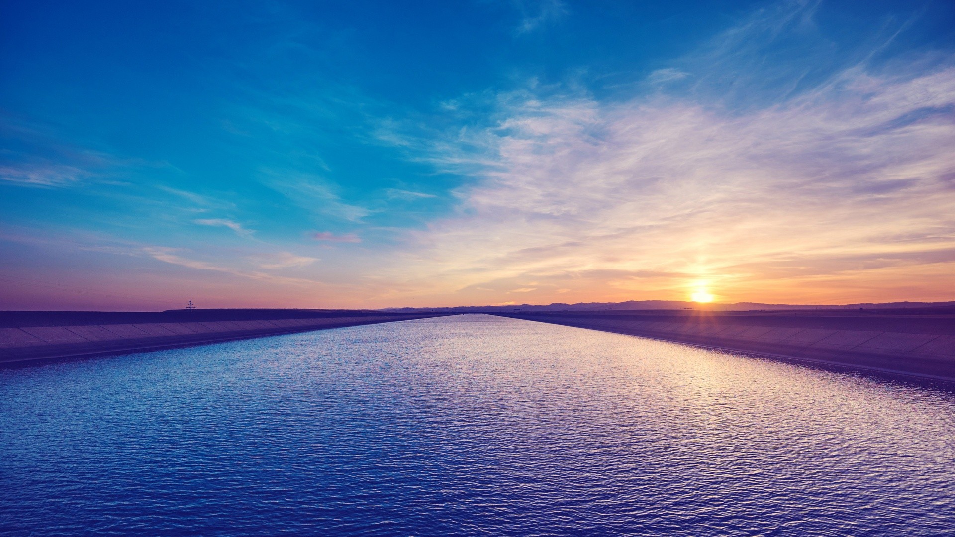Canal with sunset sky HD Wallpaper