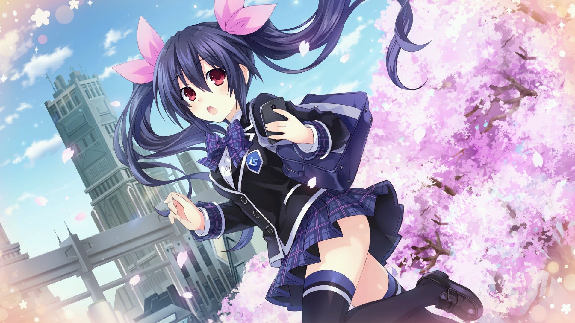 Noire from Hyperdimension Neptunia with pink bows HD Wallpaper