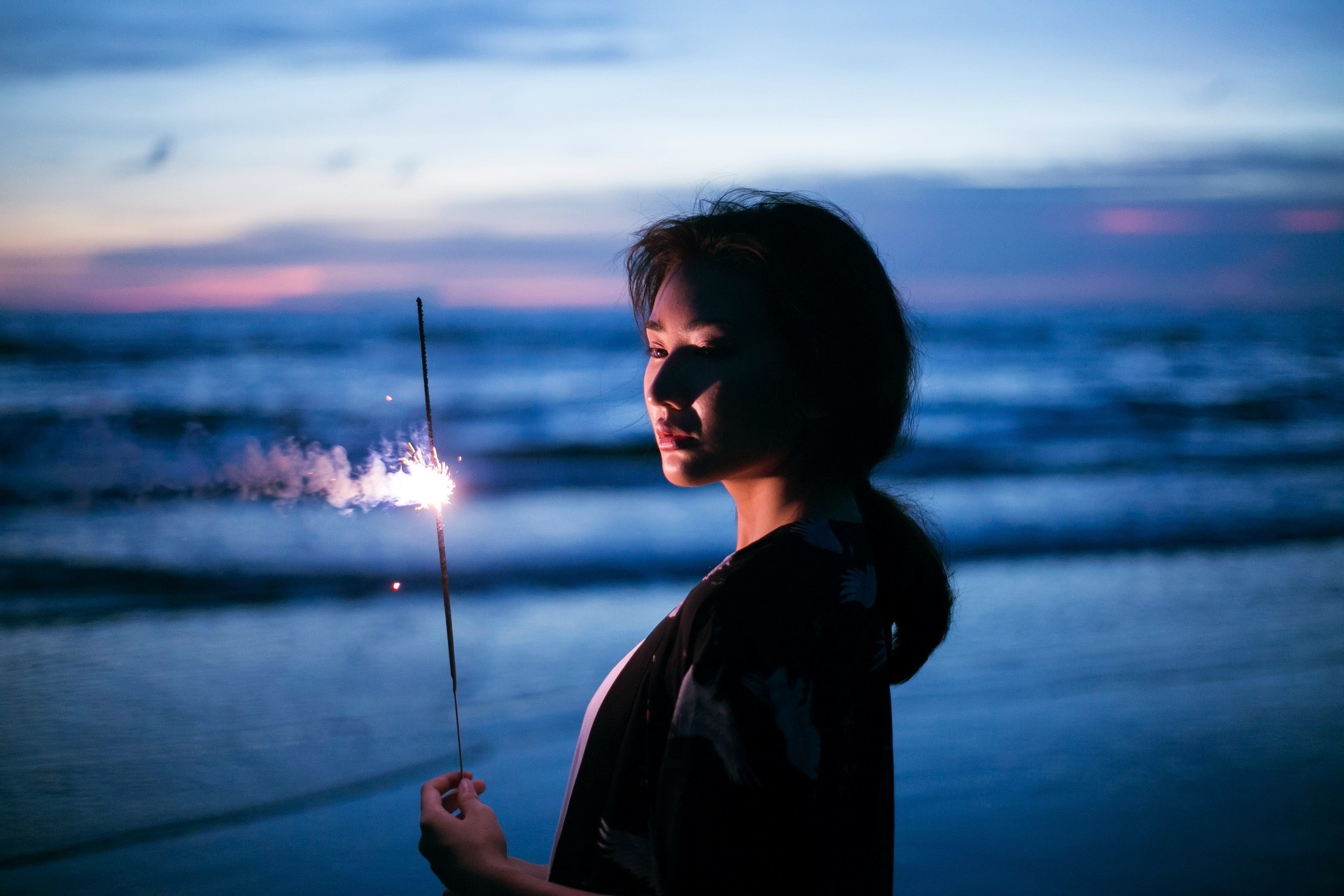 Asian, fireworks, beach, women, women outdoors, outdoors HD Wallpaper