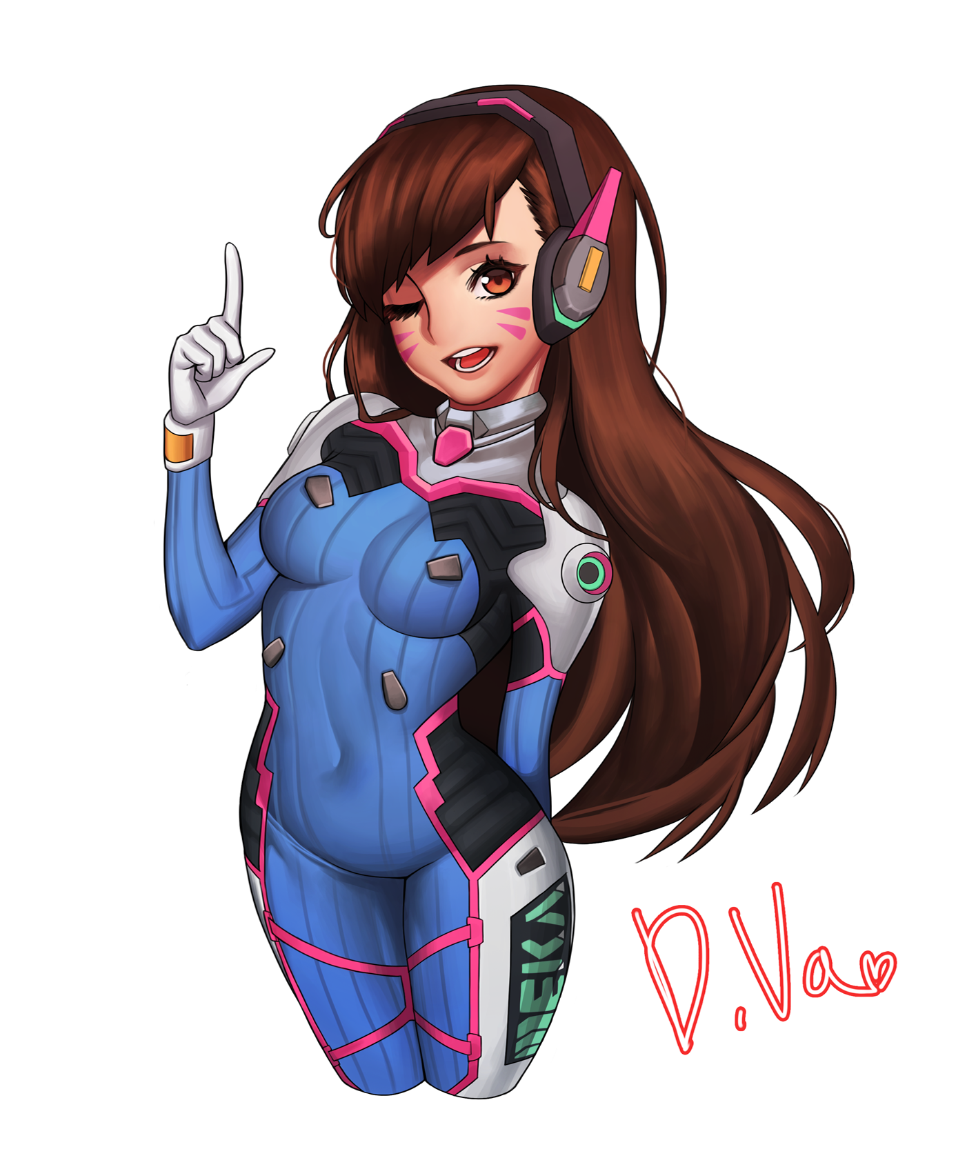 D.Va from Overwatch in a blue and pink bodysuit HD Wallpaper