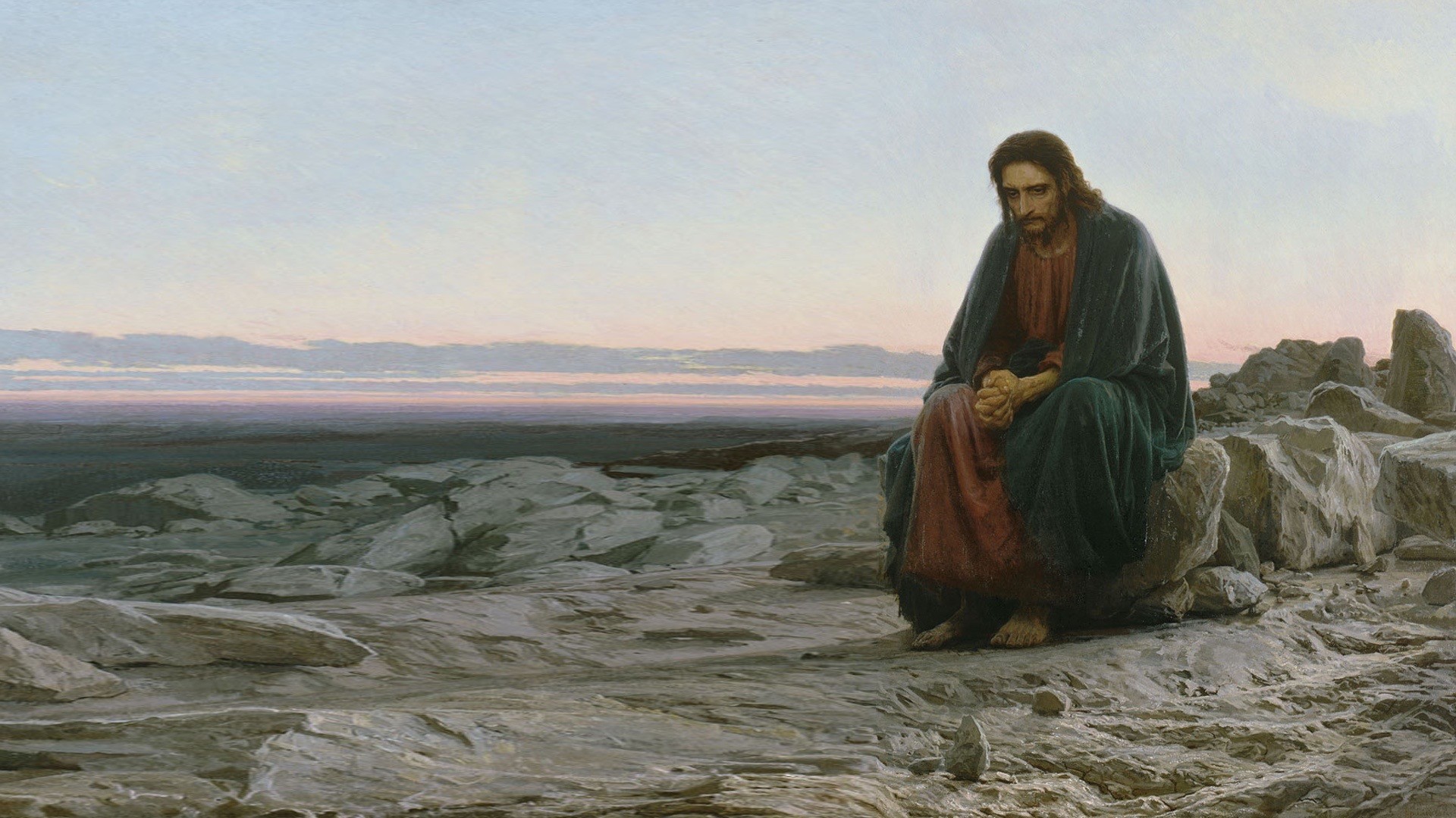 Jesus Christ Sitting Alone in the Desert HD Wallpaper