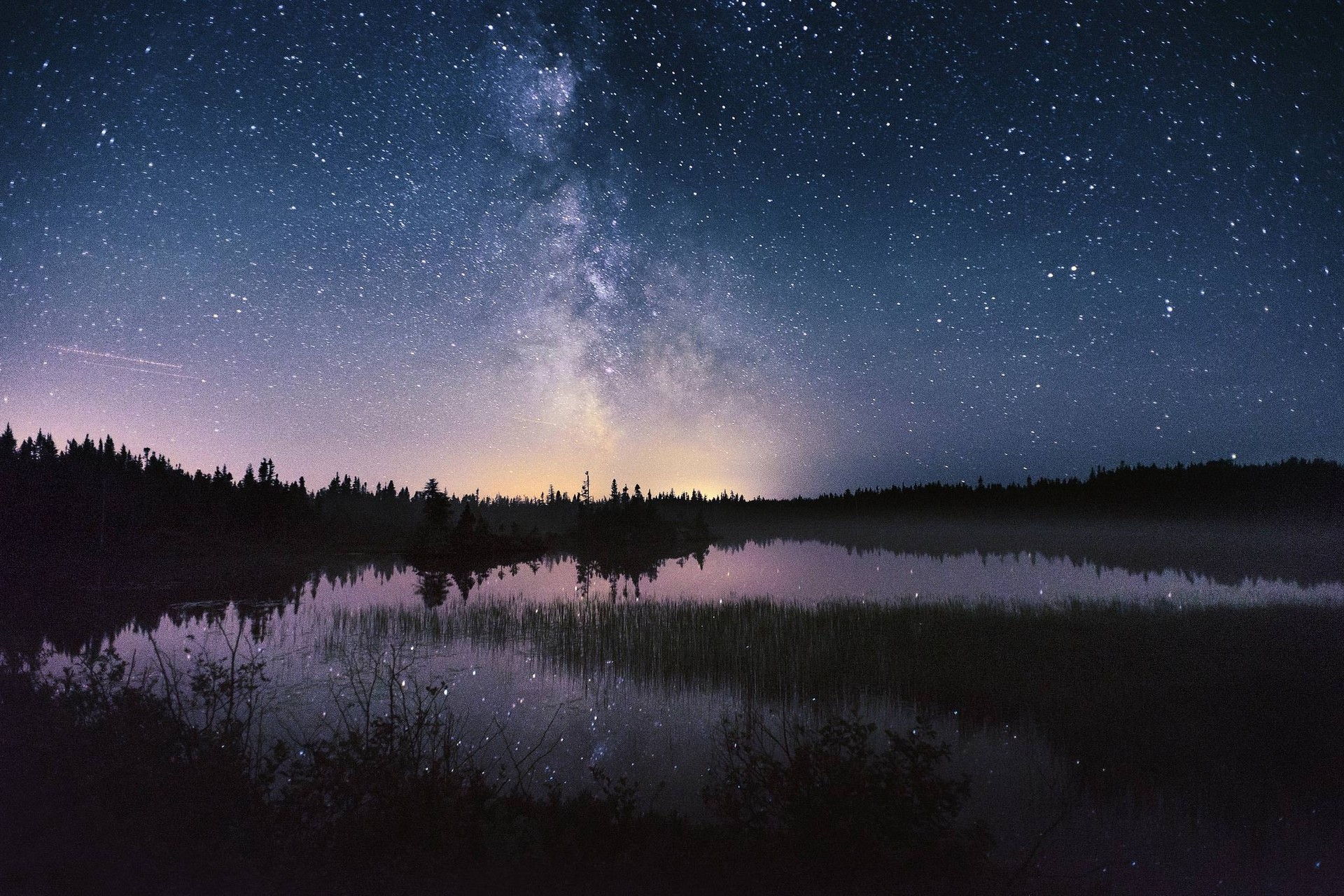 Milky Way over a lake at night HD Wallpaper