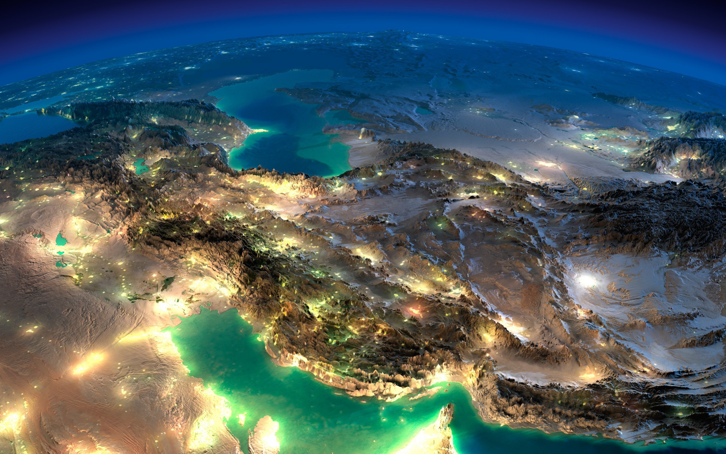 Night view of Iran from space HD Wallpaper