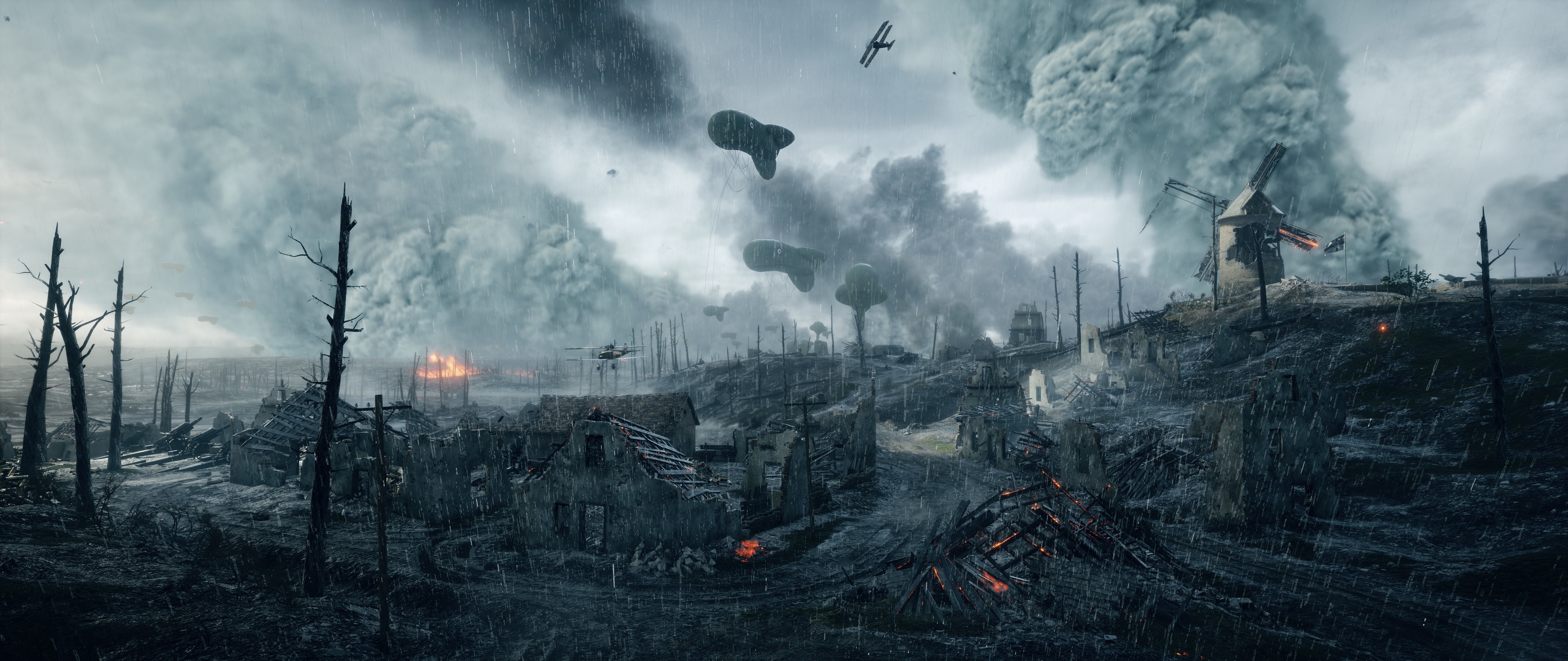 Battlefield 1 World War I scene with airships and planes HD Wallpaper