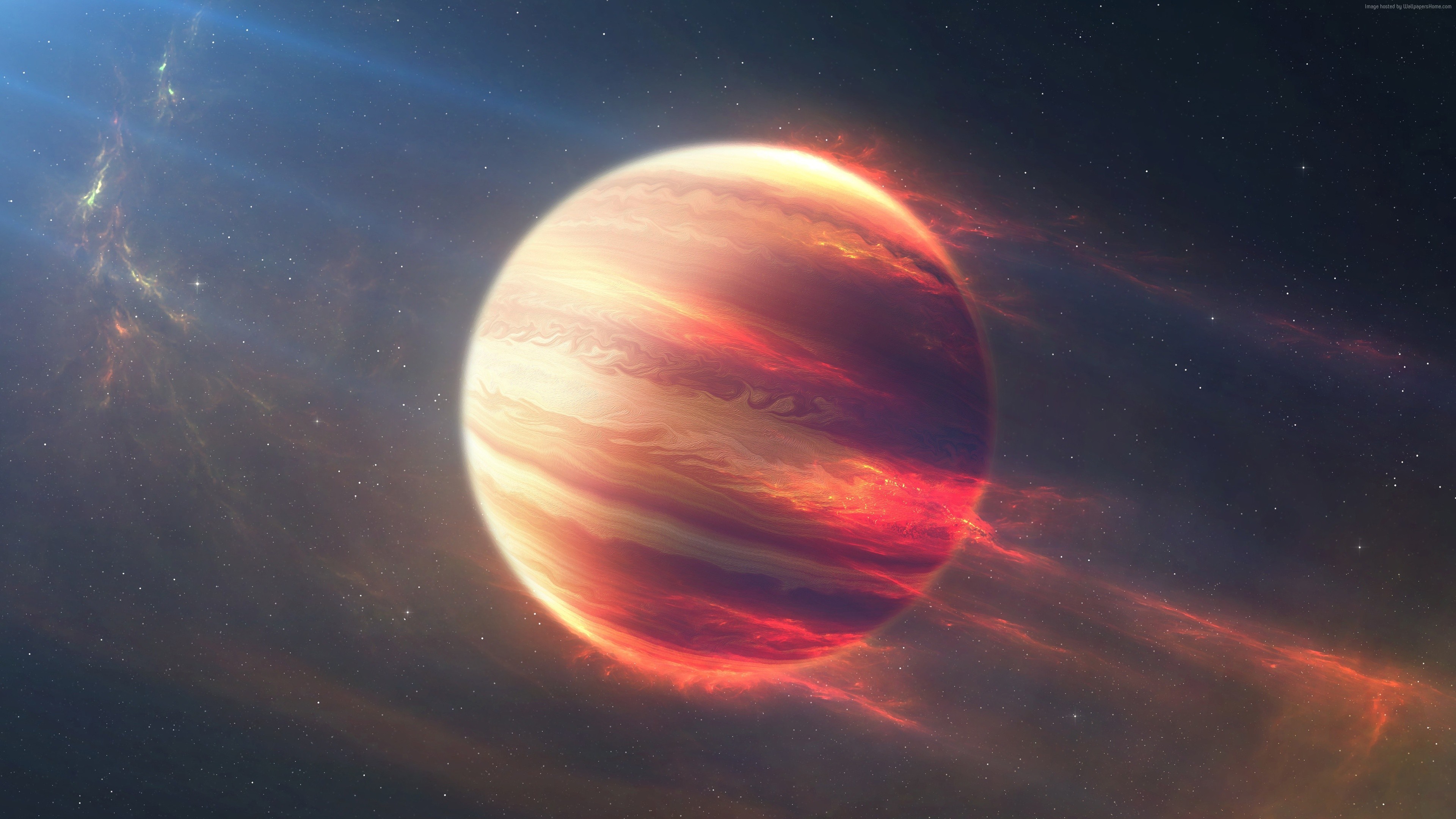 A fiery planet in deep space with nebulae HD Wallpaper