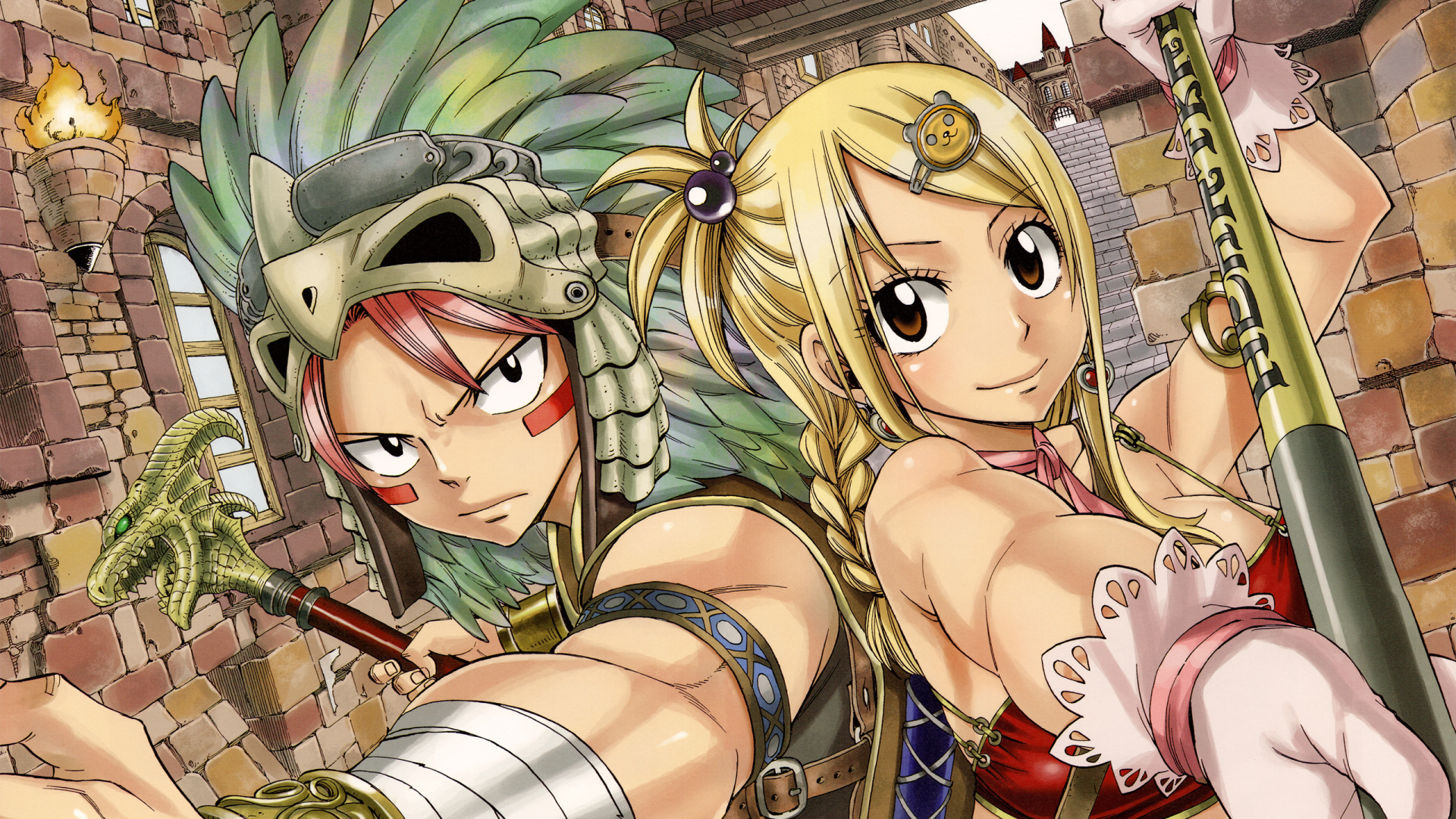 Natsu and Lucy from Fairy Tail in battle gear HD Wallpaper
