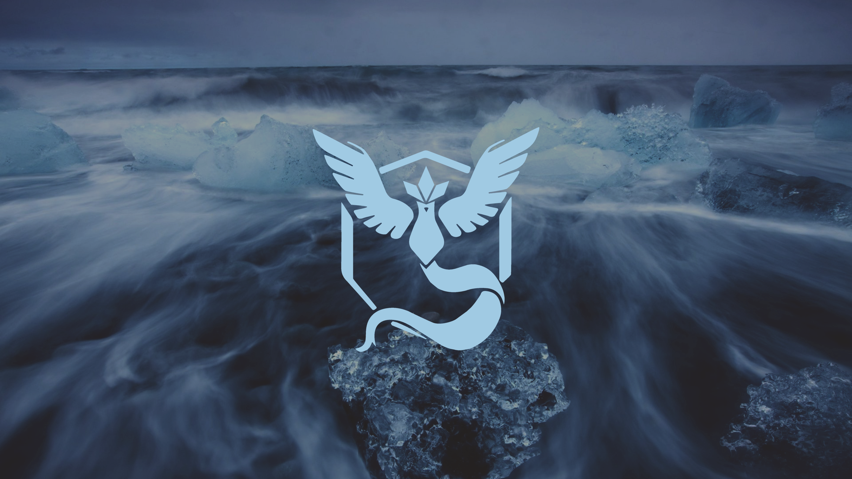 Team Mystic logo over icy ocean waves HD Wallpaper