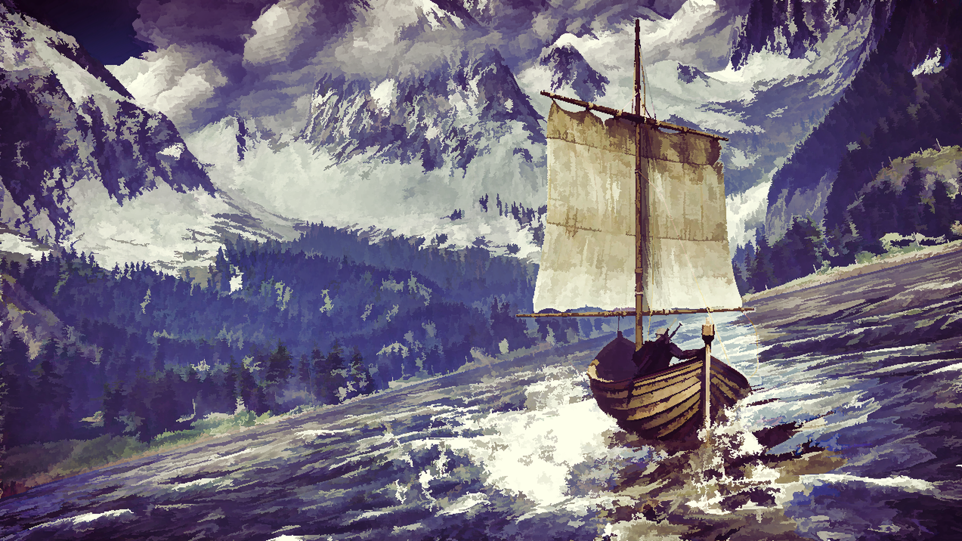 The Witcher 3: Wild Hunt boat sailing through rough waters HD Wallpaper