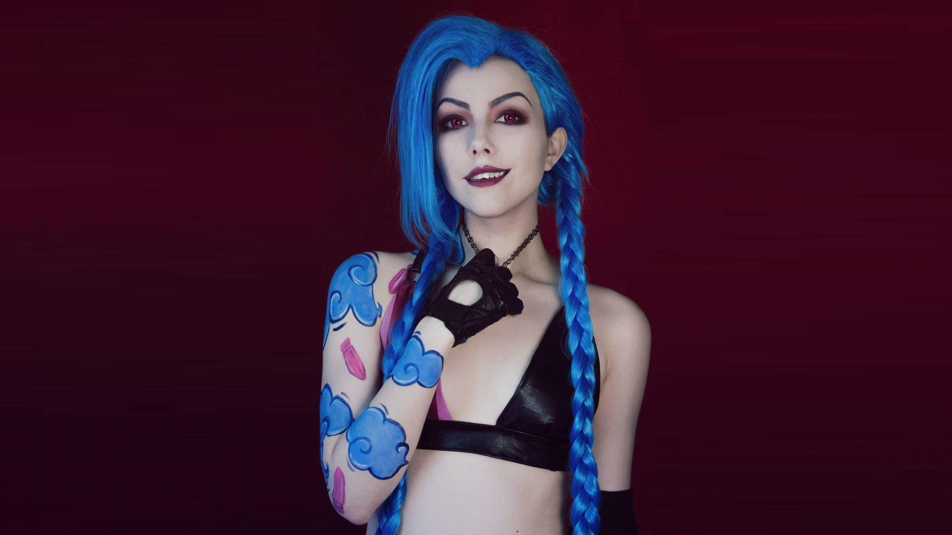 Jinx cosplay with blue hair and body paint HD Wallpaper