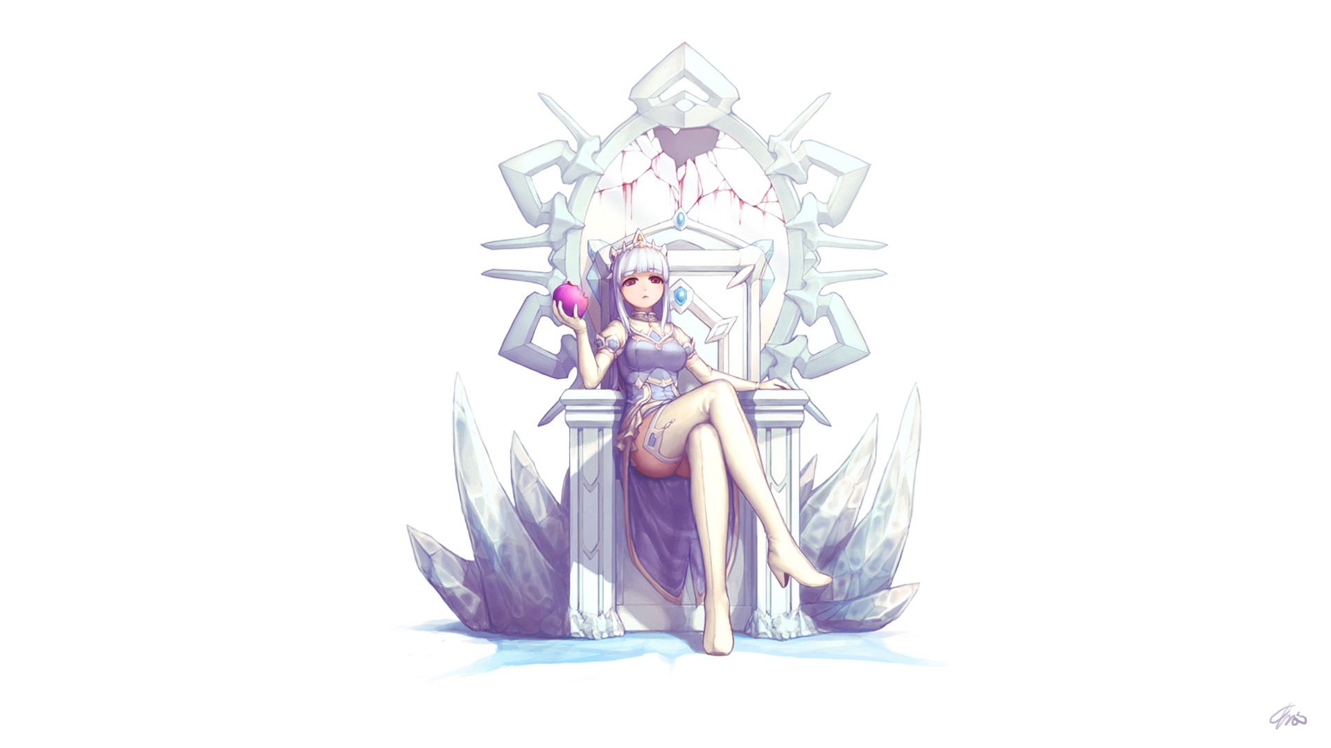 Snow White on an ice throne holding a pink orb HD Wallpaper