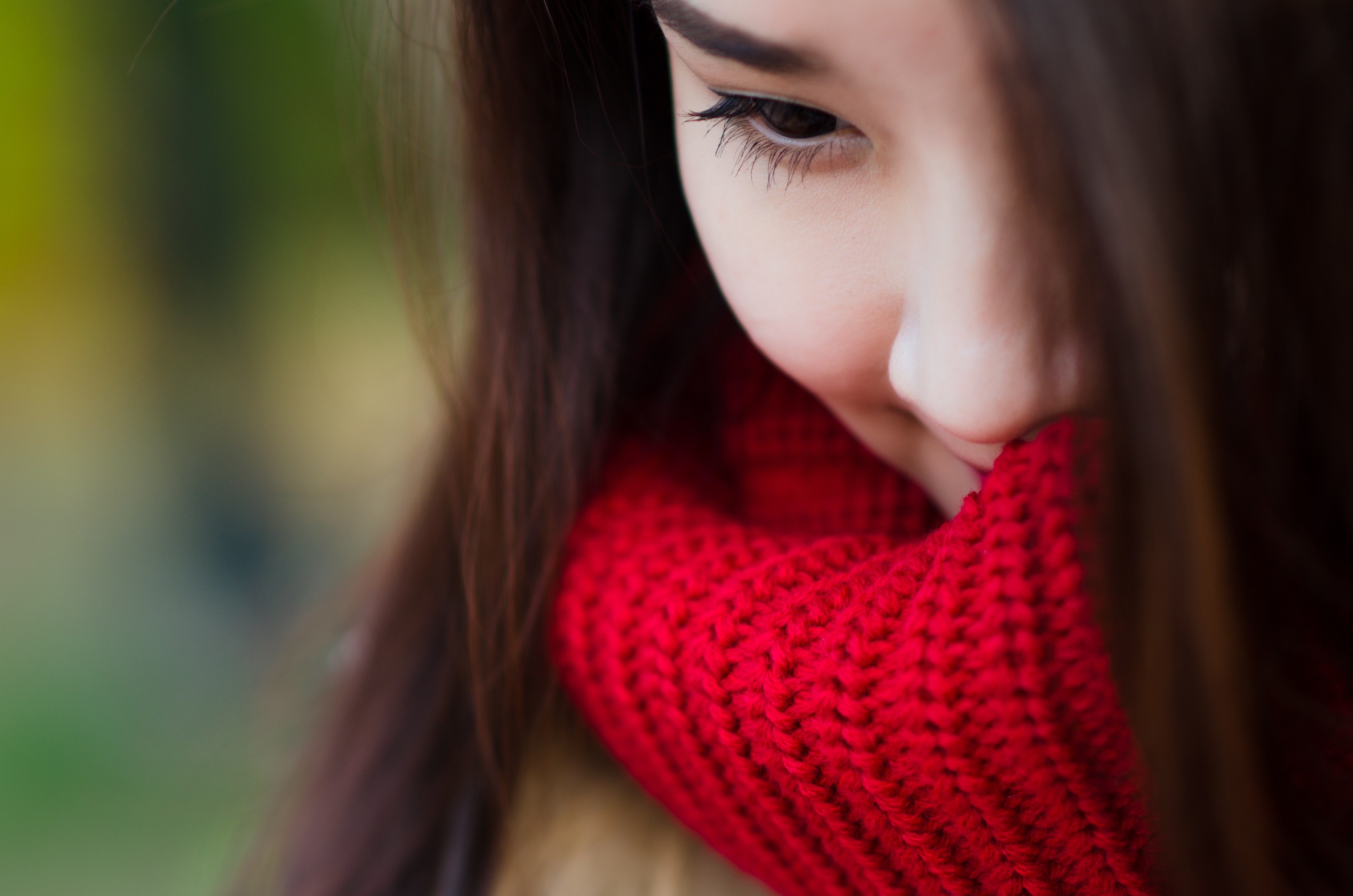 Asian woman wearing a red scarf HD Wallpaper