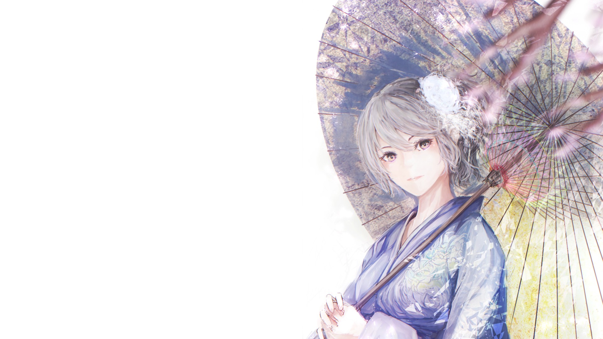 Anime girl in kimono holding a traditional umbrella HD Wallpaper