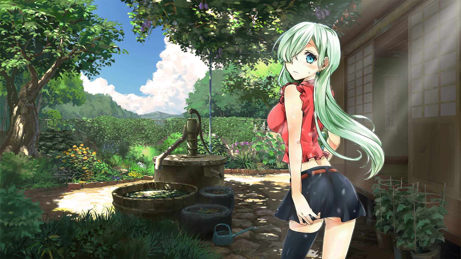 Elizabeth Liones from The Seven Deadly Sins in a garden HD Wallpaper
