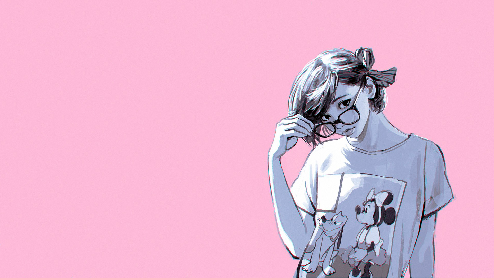 Artwork of a girl with glasses by Ilya Kuvshinov HD Wallpaper