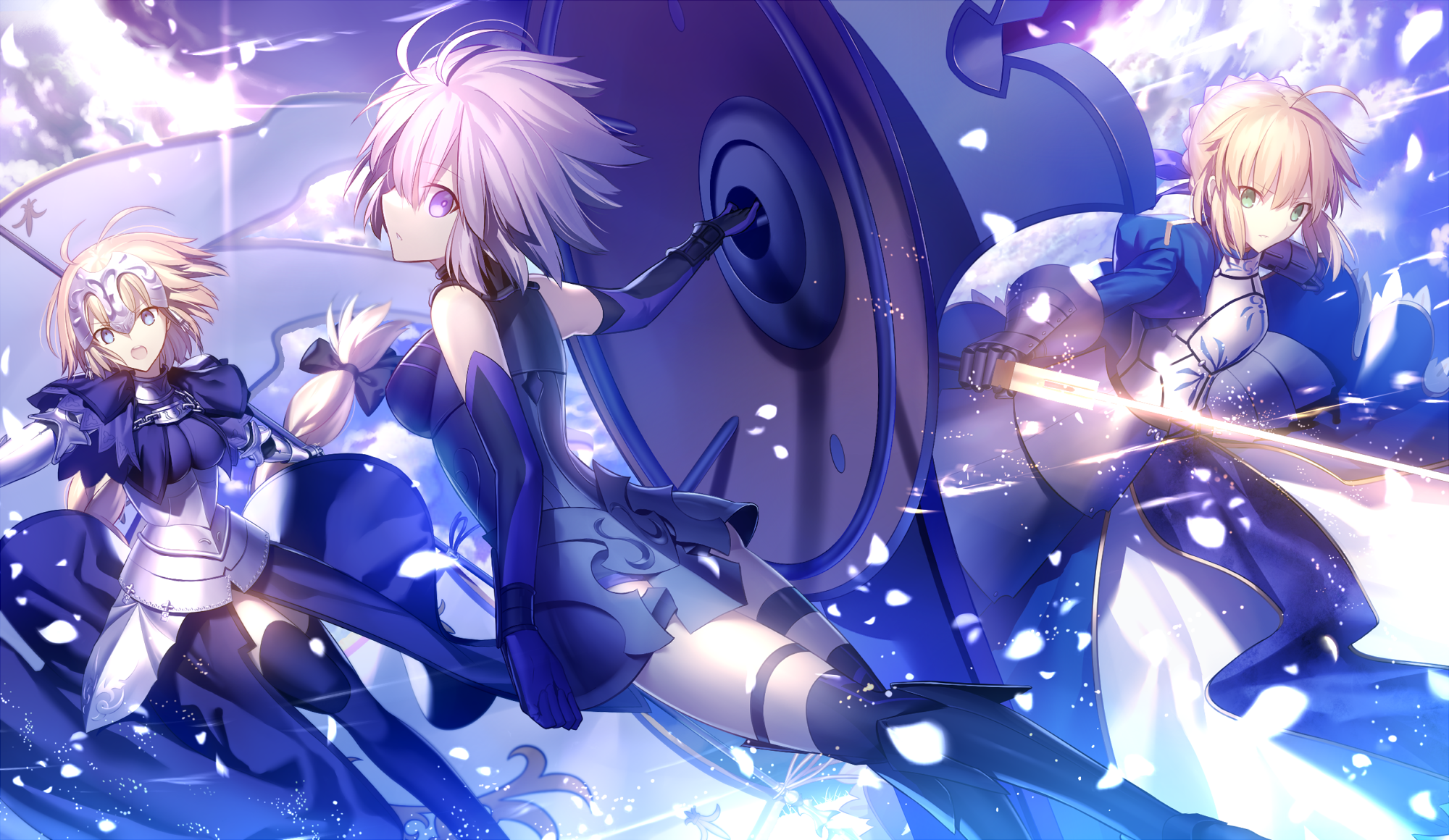 Fate/Grand Order: Three female knights in blue armor HD Wallpaper