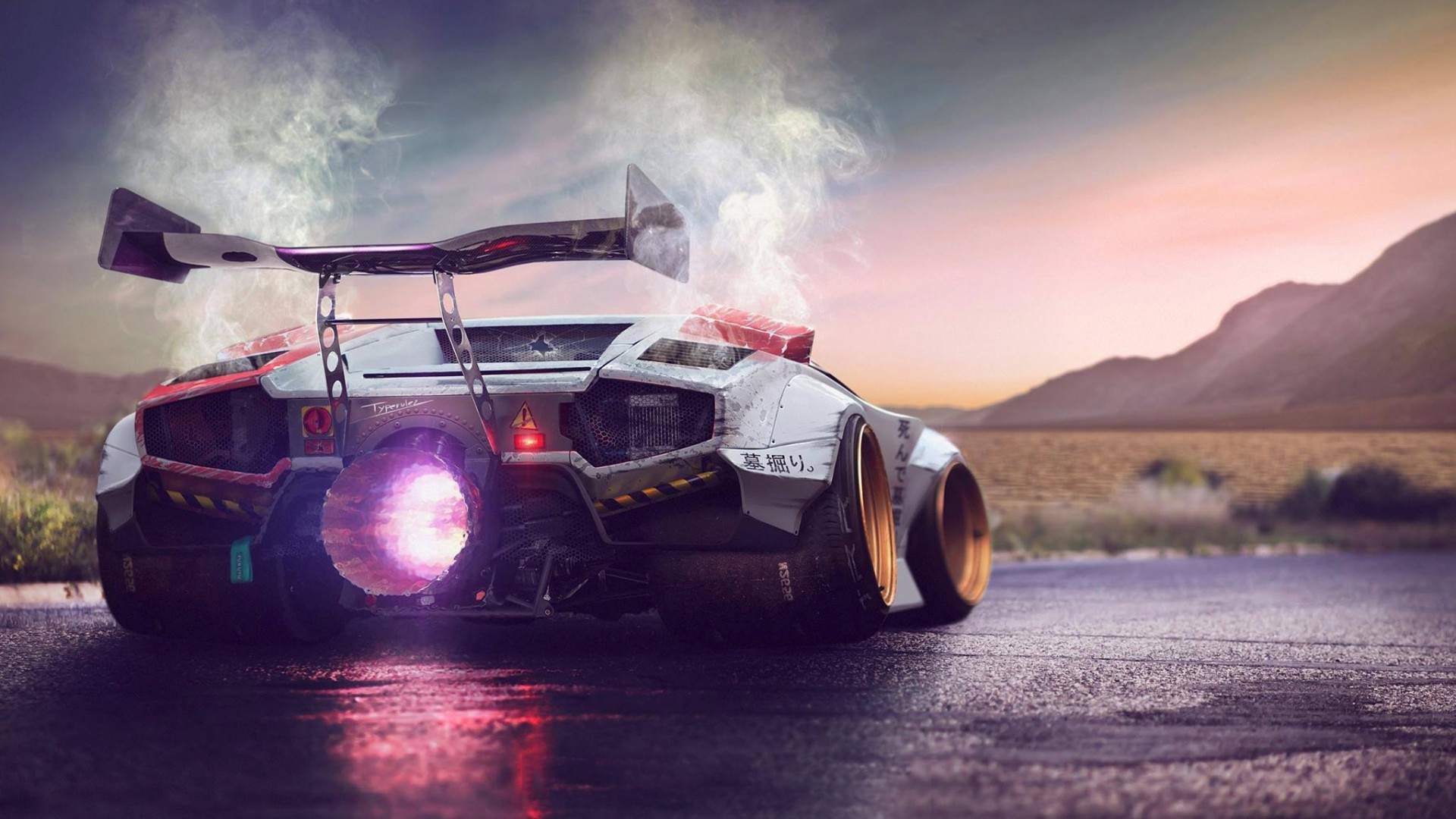 Futuristic Lamborghini with rear wing and turbines HD Wallpaper