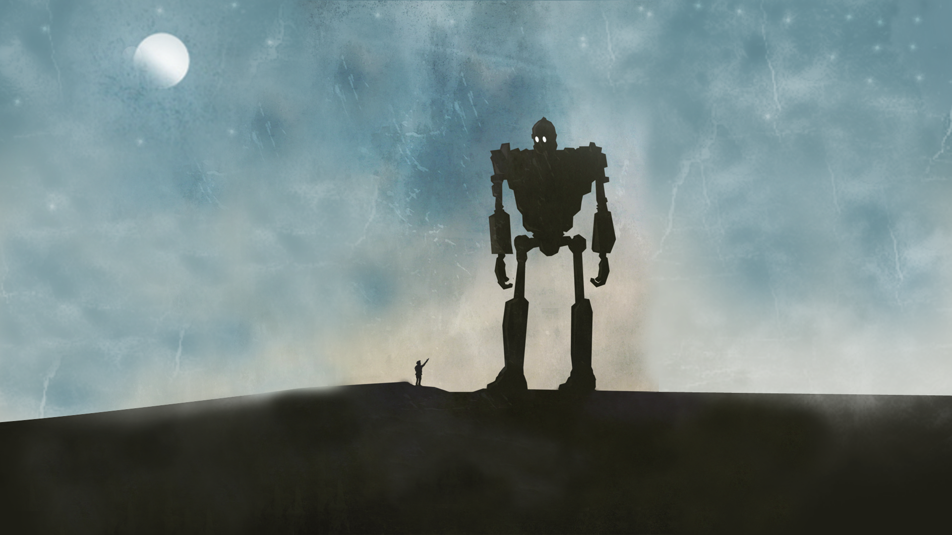 The Iron Giant and a boy on a hill HD Wallpaper