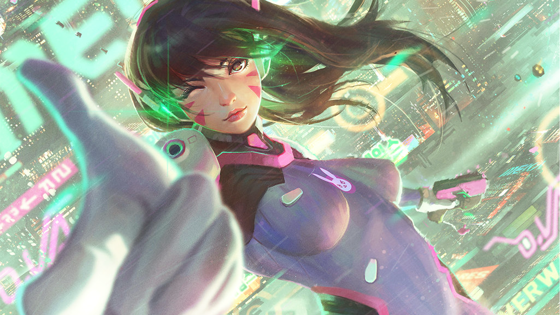 D.Va from Overwatch holding a gun HD Wallpaper