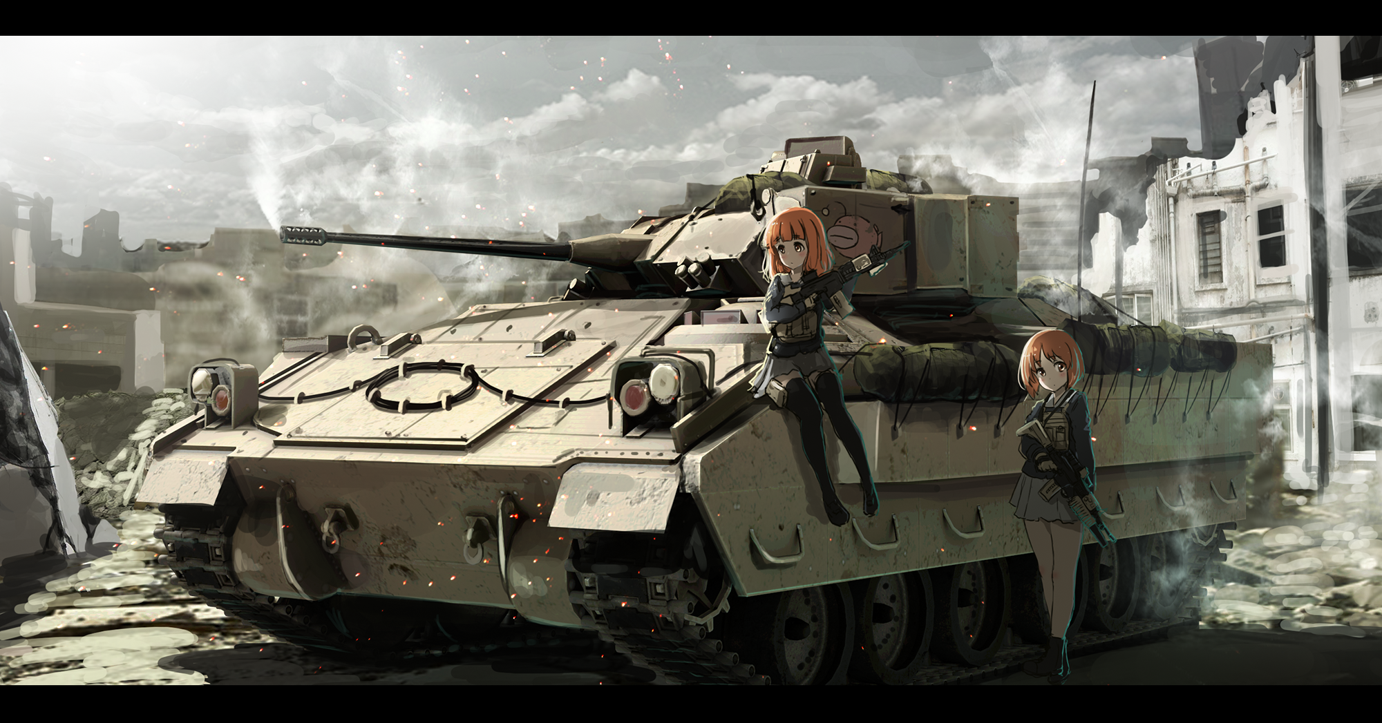 Girls und Panzer anime girls with a Bradley Fighting Vehicle HD Wallpaper