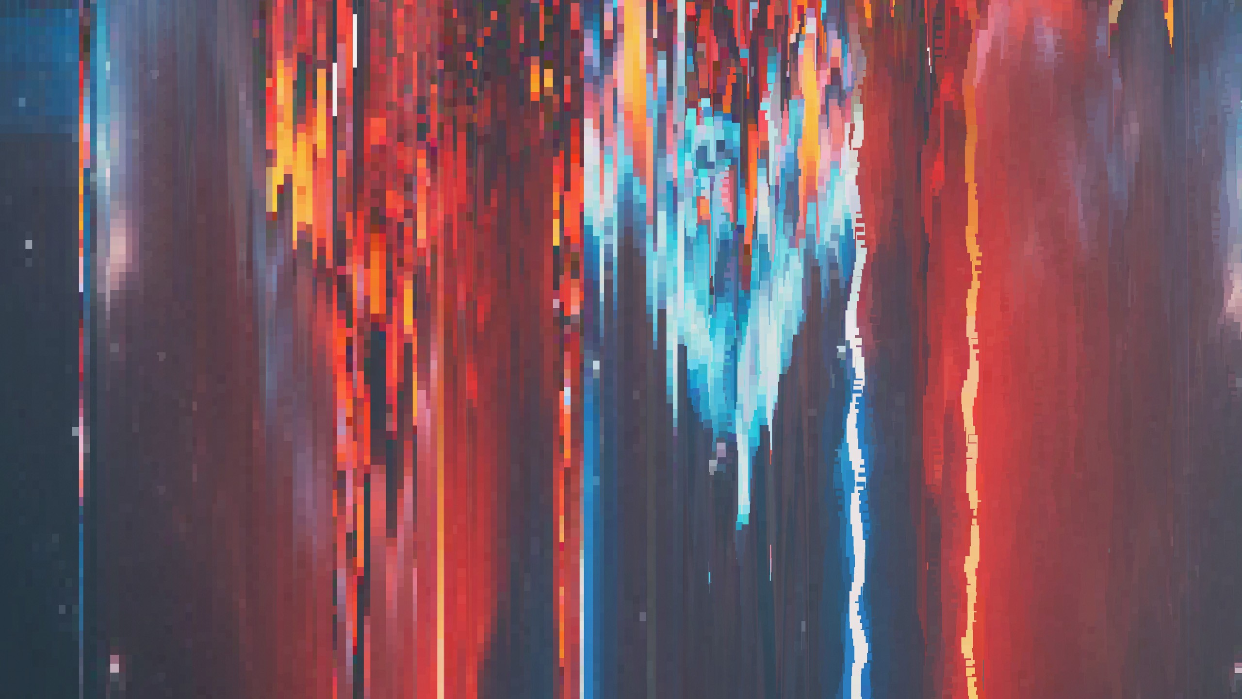 Abstract glitch art with red and blue pixels HD Wallpaper