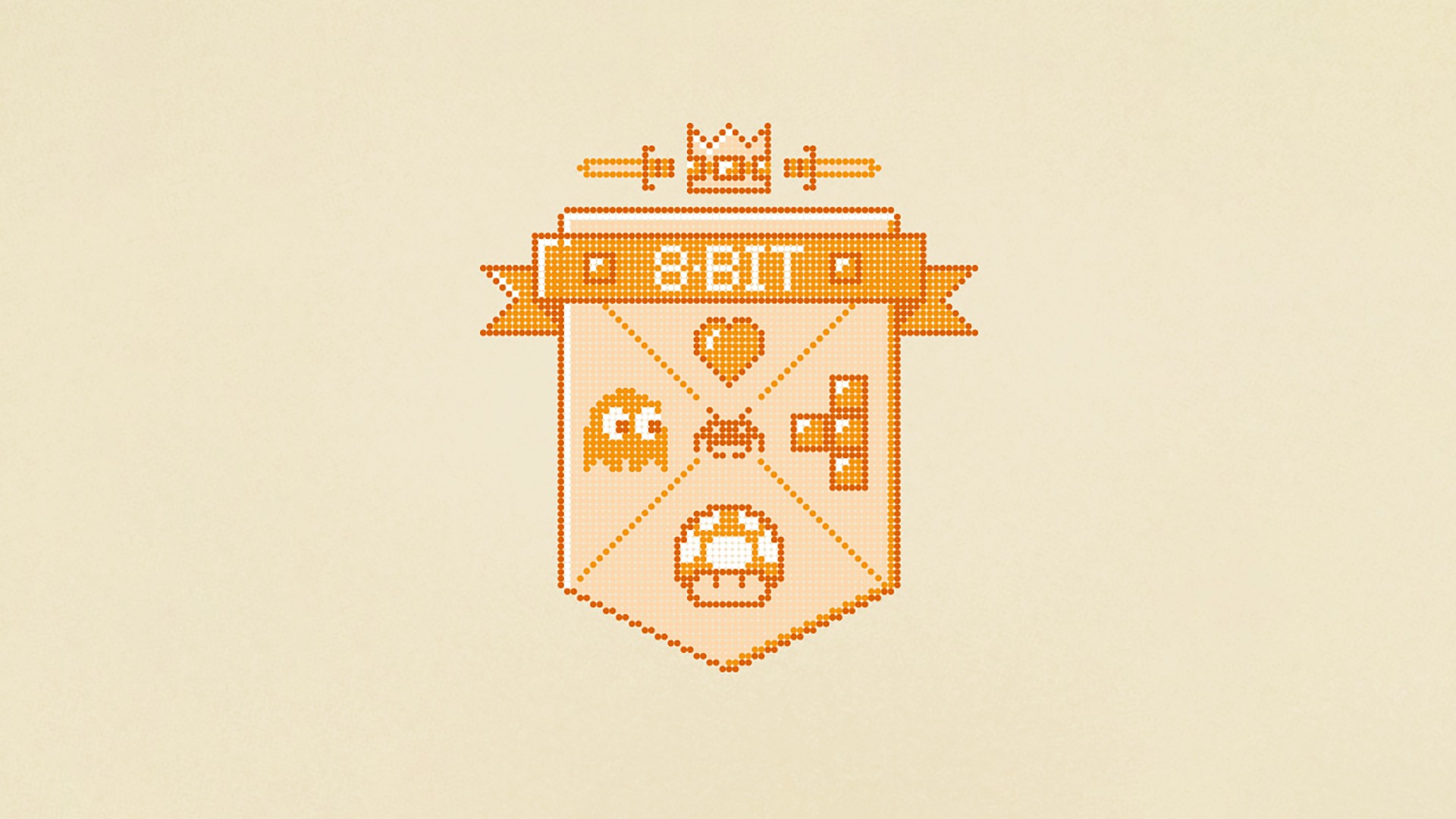 8-Bit Retro Gaming Crest with Pac-Man and Tetris HD Wallpaper