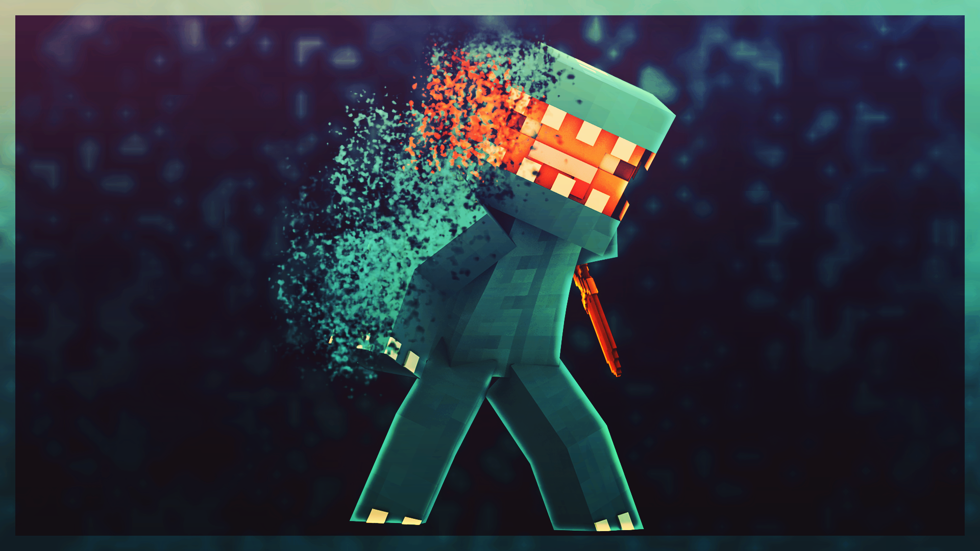Minecraft character disintegrating into particles HD Wallpaper