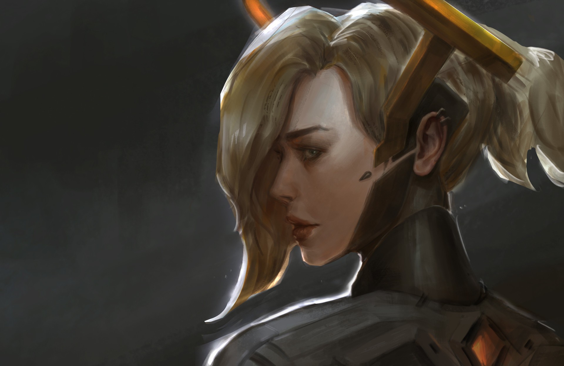 Mercy from Overwatch in a close-up portrait HD Wallpaper